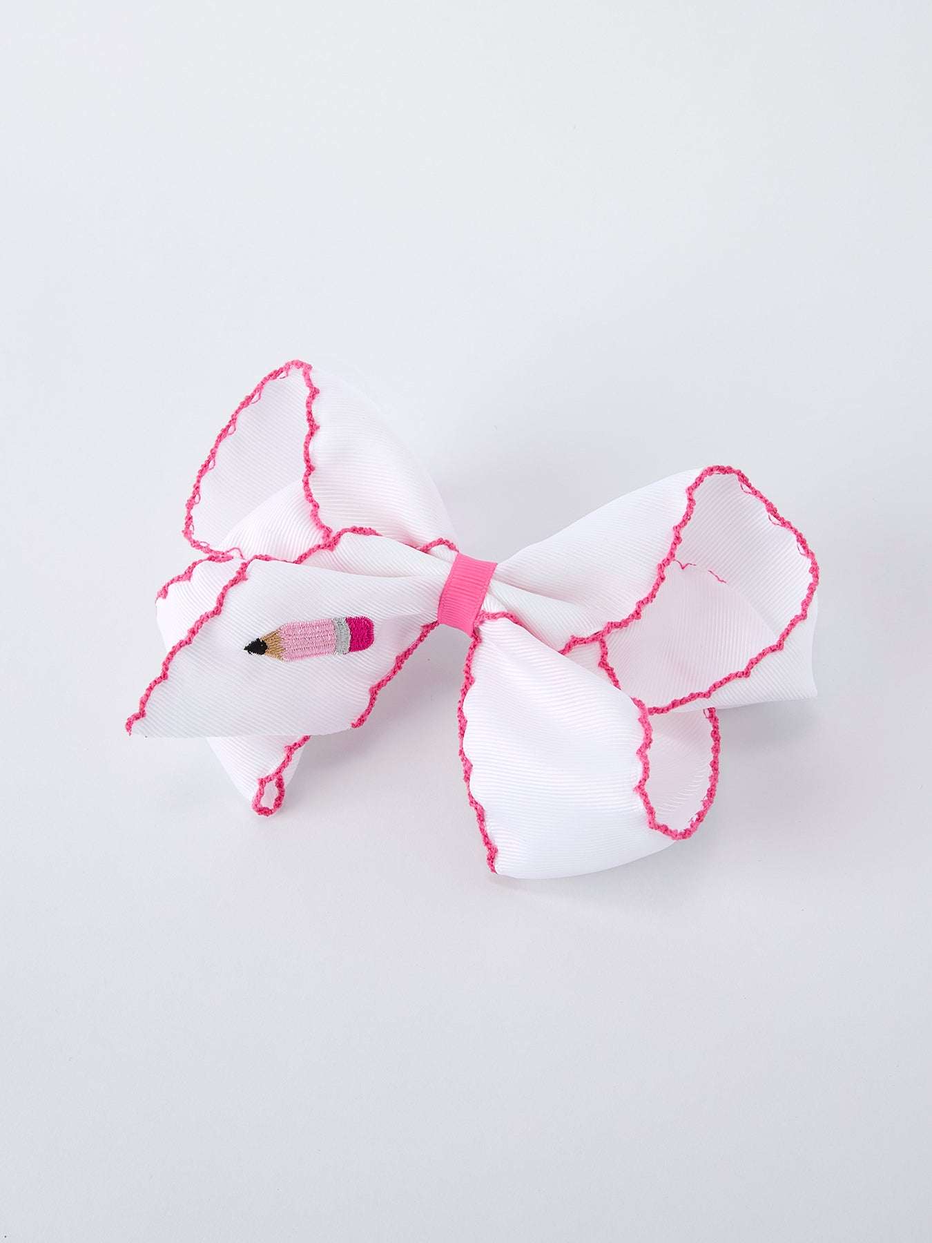 Back to School Pink Pencil Bow Hair Clip 6.25 Inch Bows - detail view