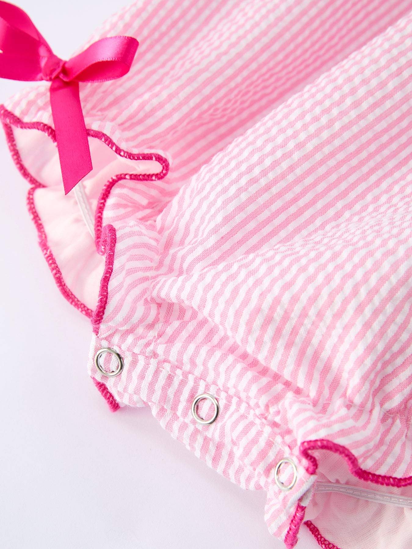 Strawberry Smocked Girl Romper Bow Ruffle