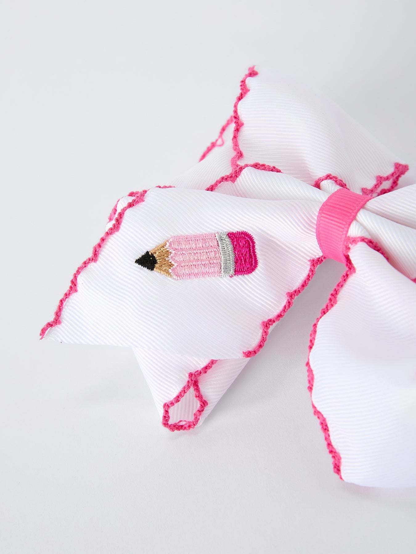 Back to School Pink Pencil Bow Hair Clip 6.25 Inch Bows - side view