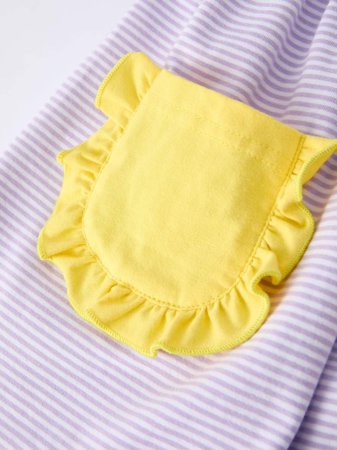 Back to School Bus Applique Ruffle Pocket Girls Dress - fabric and material close-up