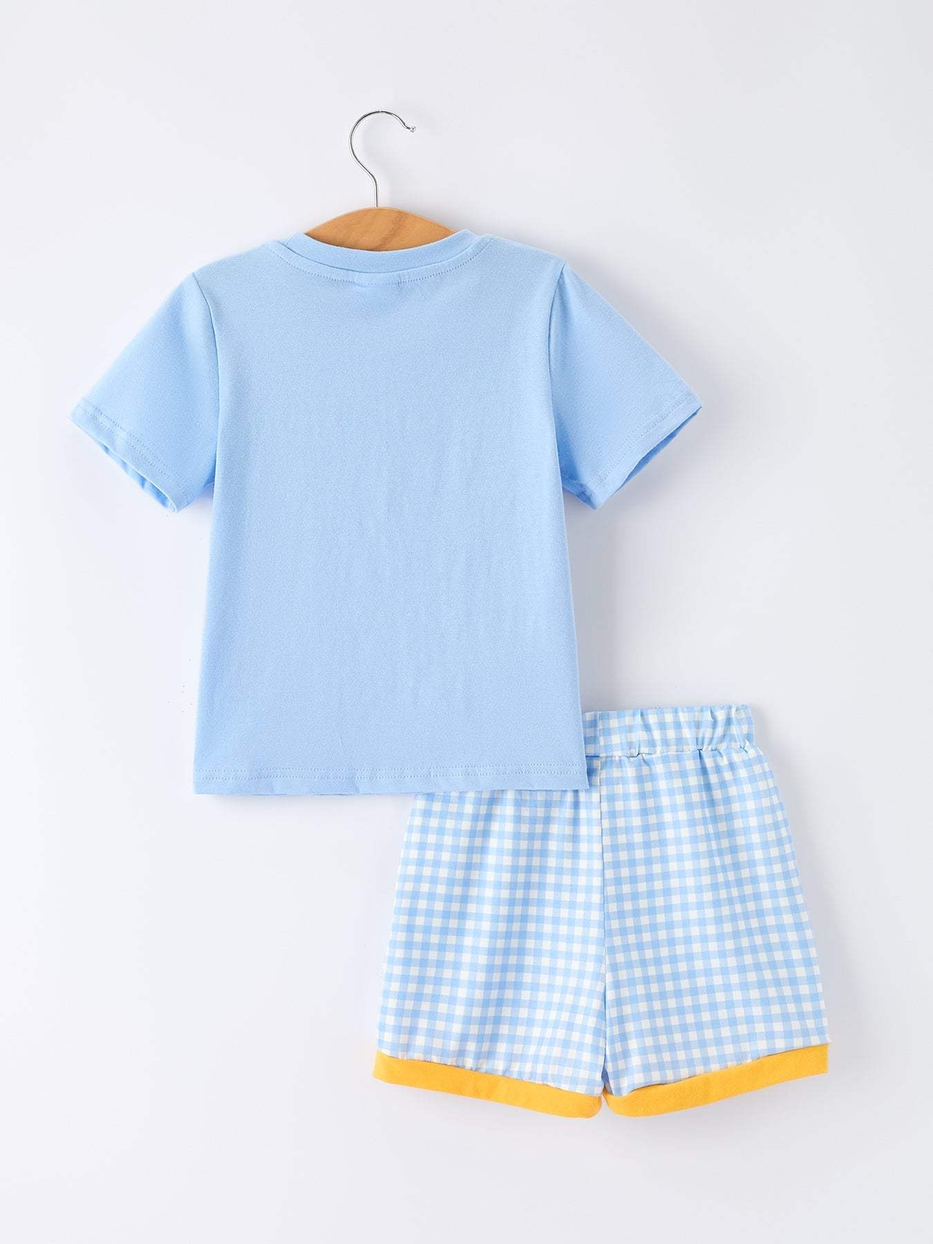 Back to School Pencil Boys Set Applique Plaid Shorts Outfit - detail view