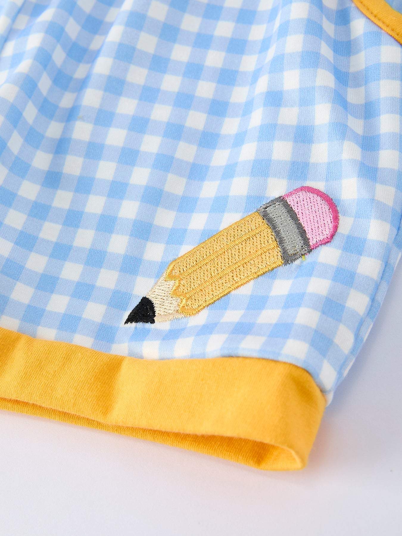 Back to School Pencil Boys Set Applique Plaid Shorts Outfit - side view