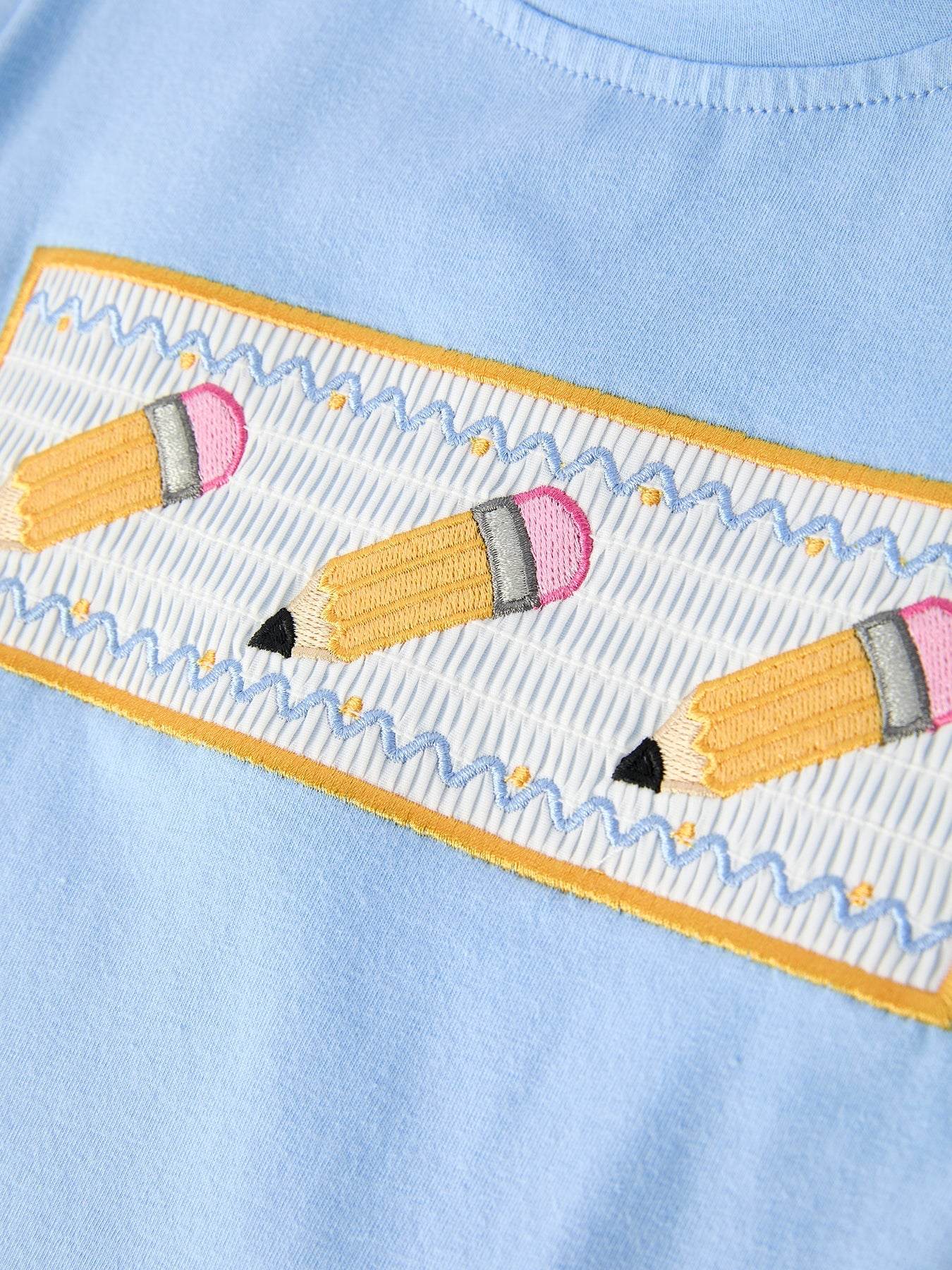 Back to School Pencil Boys Set Applique Plaid Shorts Outfit - styling detail