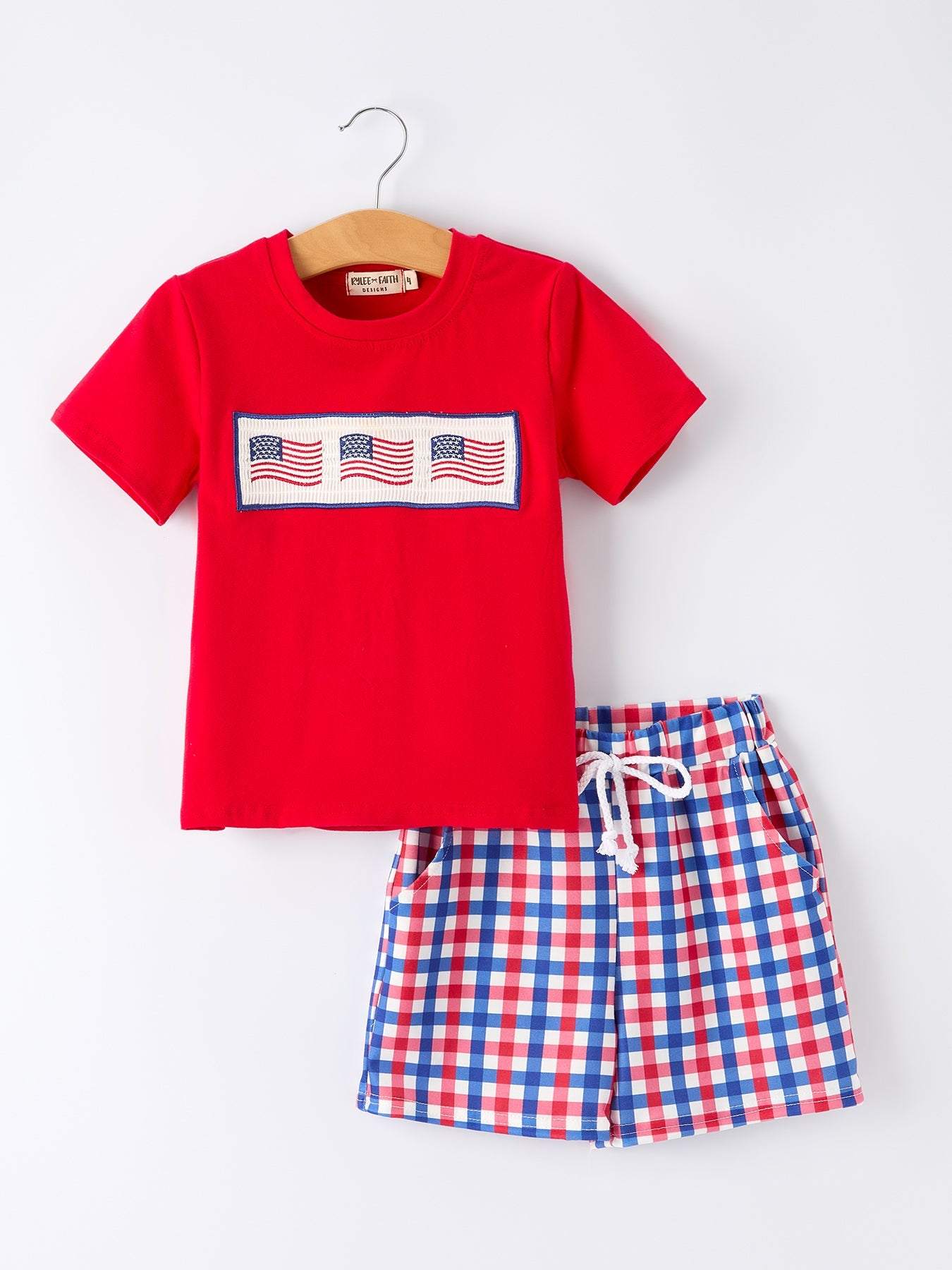 Boys 4th of July Plaid Flag Set Outfit - front view