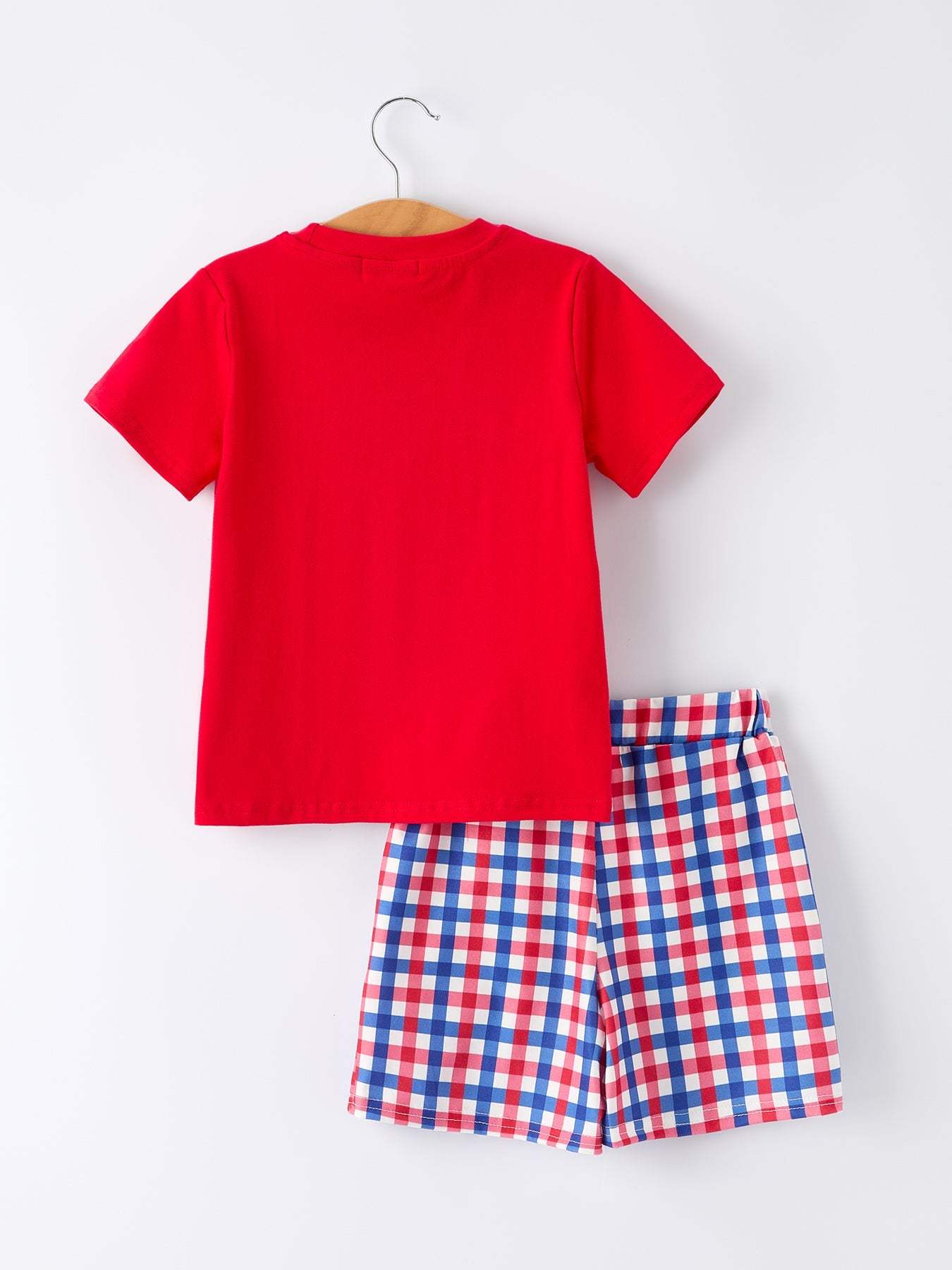 Boys 4th of July Plaid Flag Set Outfit - detail view