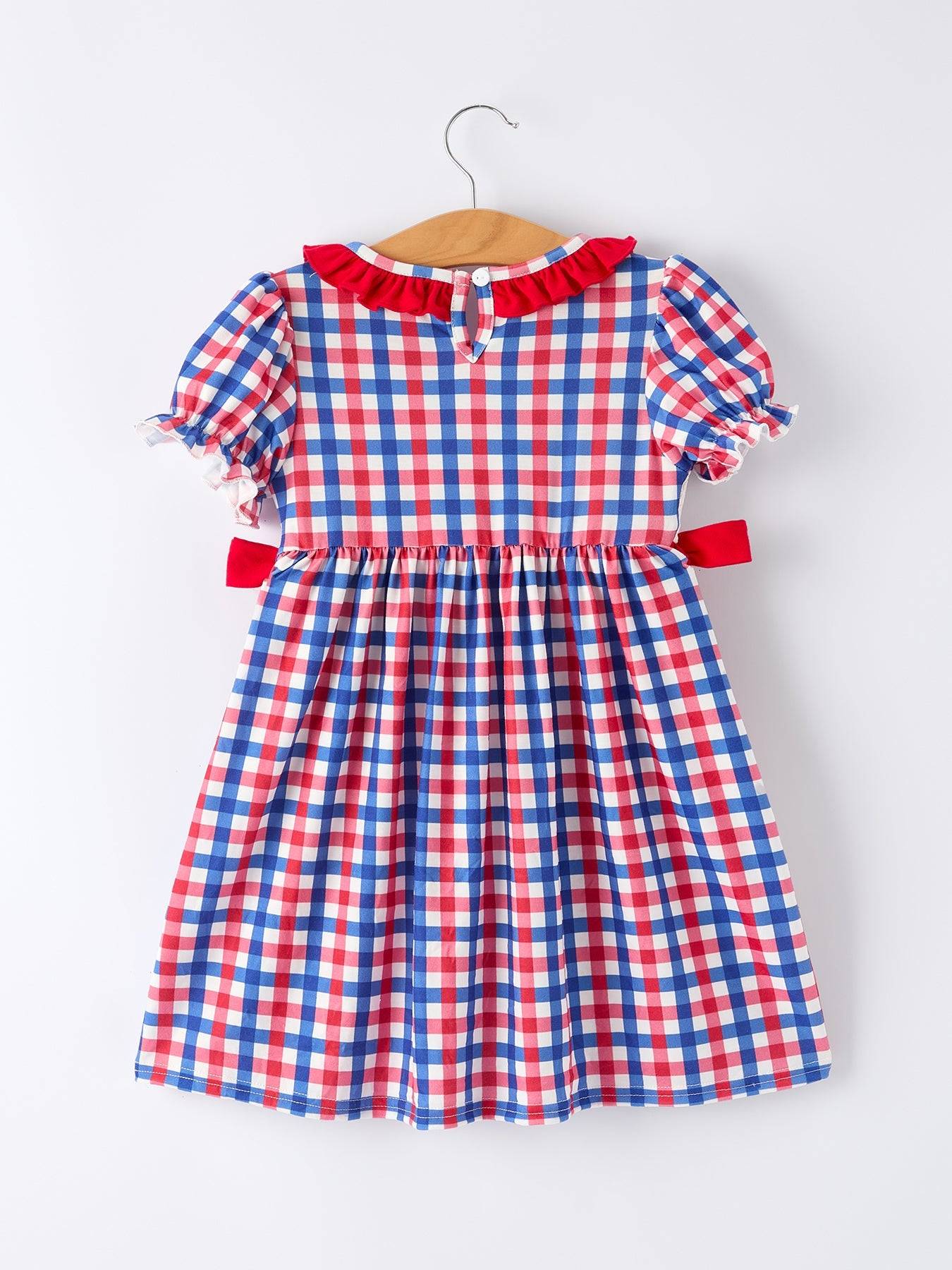 4th of July Plaid Flag Girl Dress With Bow - detail view