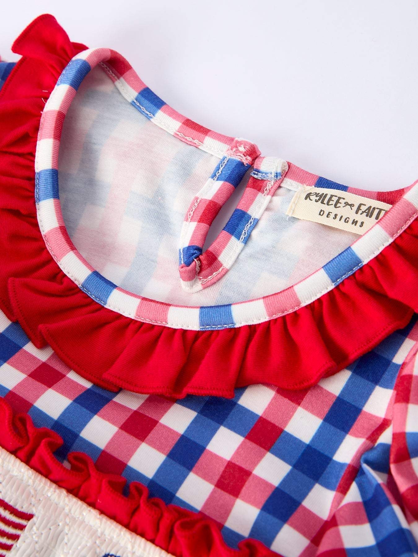 4th of July Plaid Flag Girl Dress With Bow - back view
