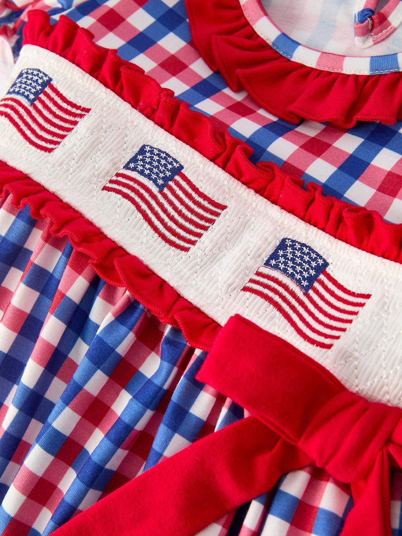 4th of July Plaid Flag Girl Dress With Bow - side view