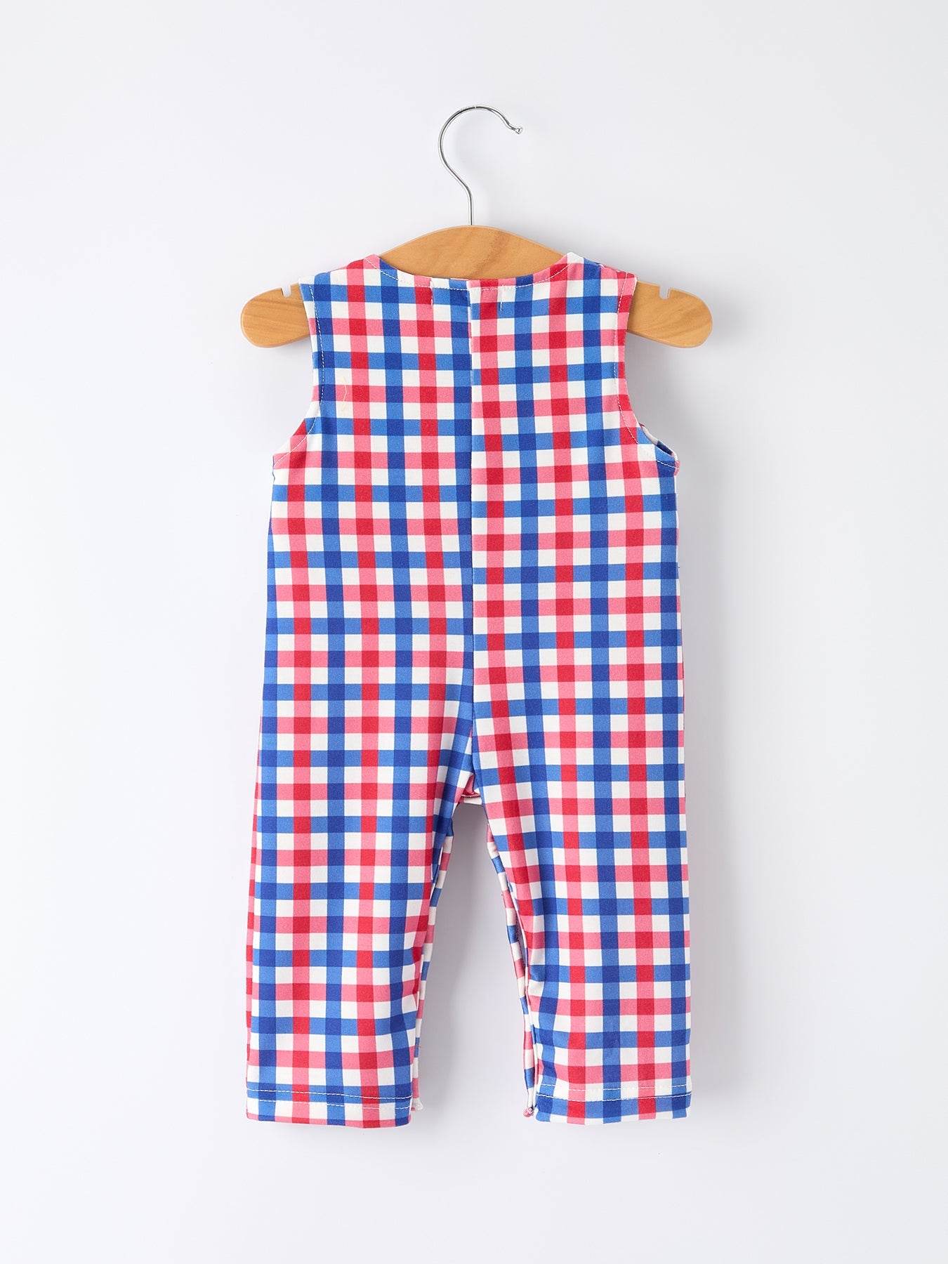 4th of July Plaid Flag Baby Boy Romper - detail view
