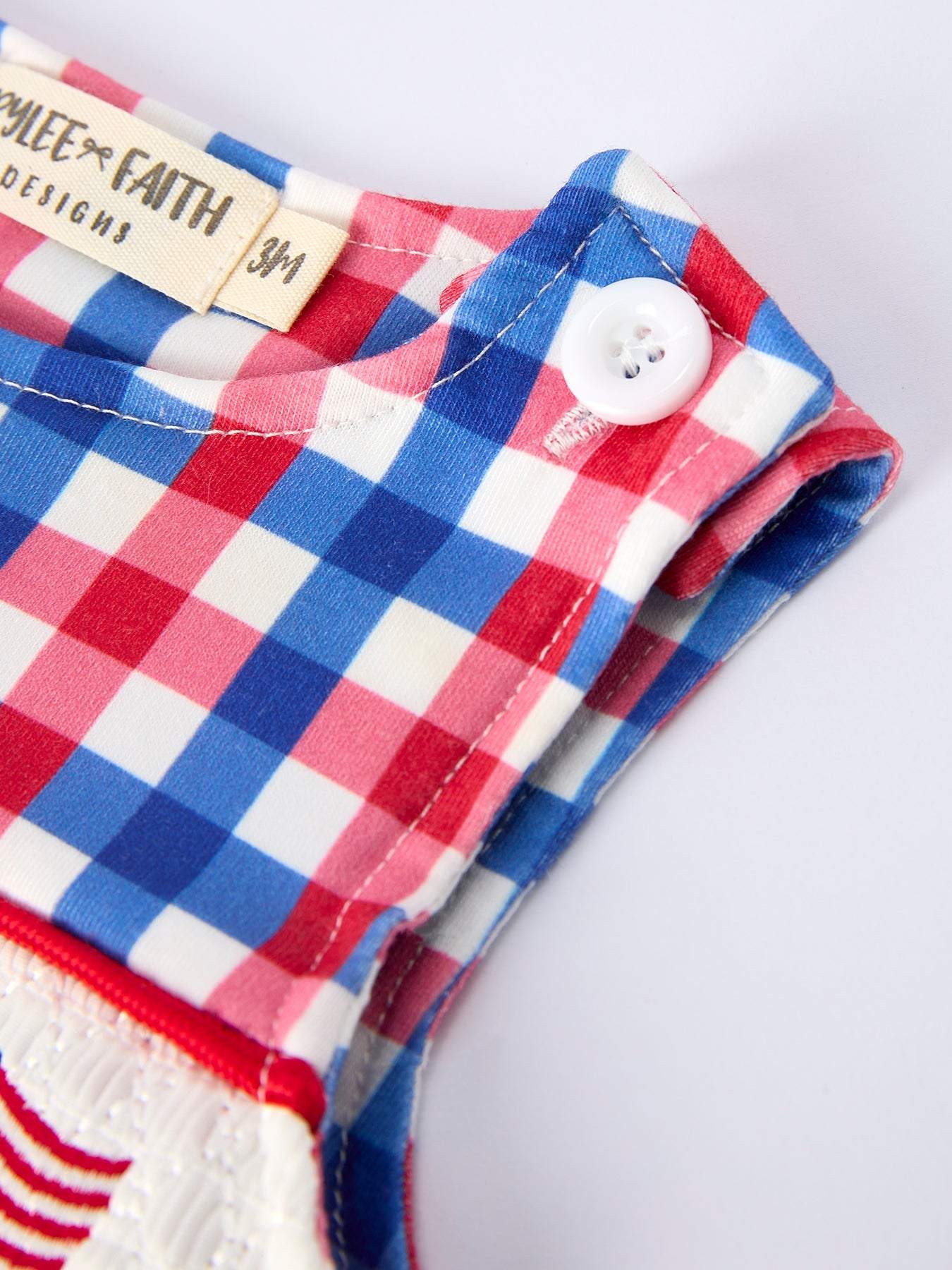 4th of July Plaid Flag Baby Boy Romper - back view