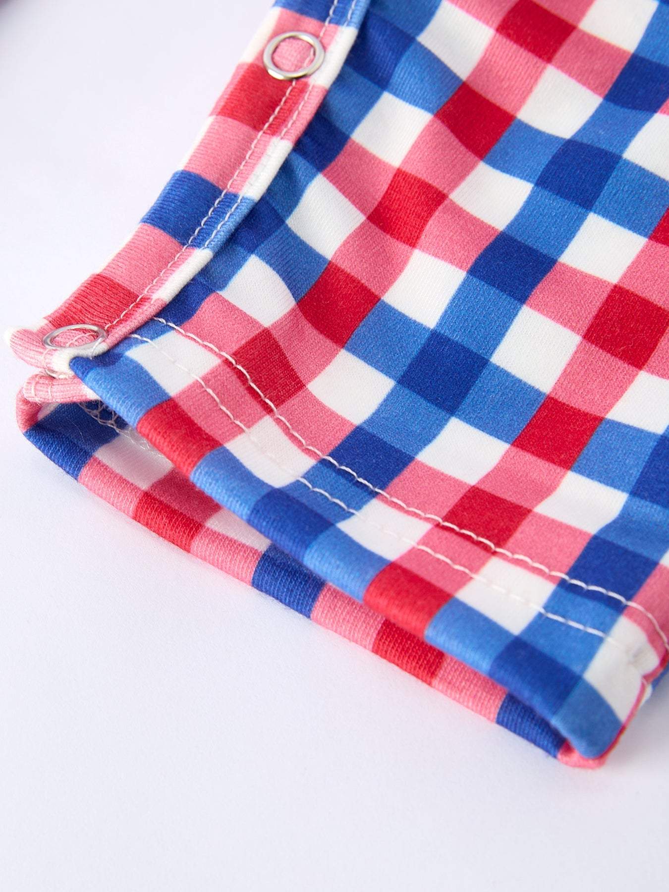 4th of July Plaid Flag Baby Boy Romper - fabric and material close-up