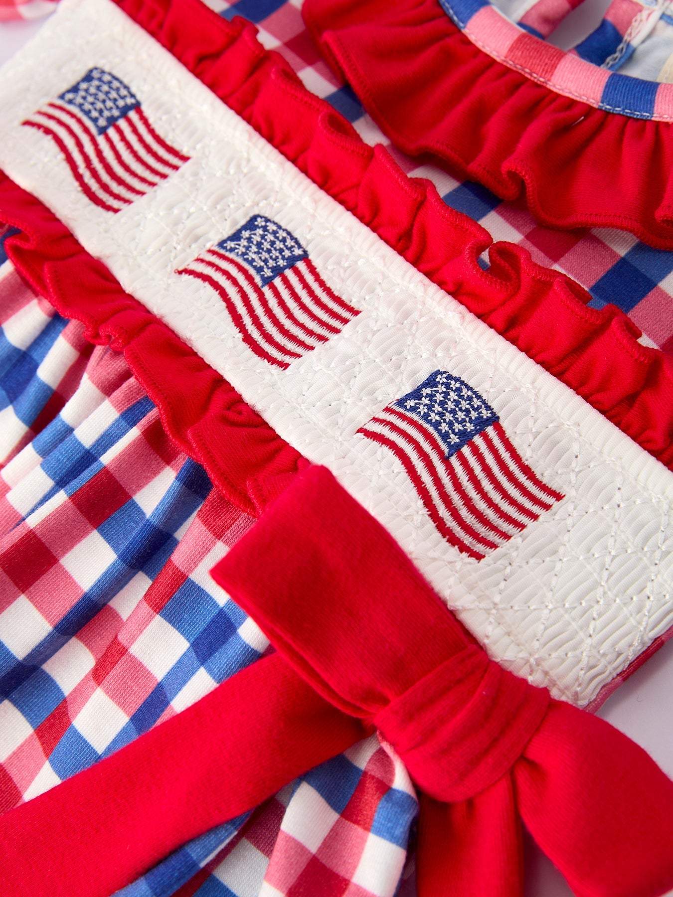4th of July Plaid Flag Girl Bloomer Set With Bow Outfit - back view