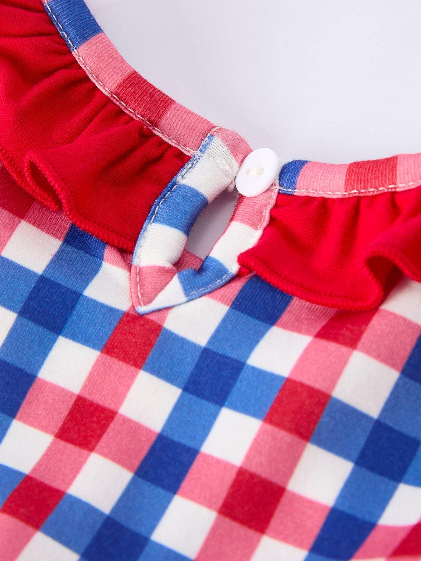 4th of July Plaid Flag Girl Bloomer Set With Bow Outfit - side view