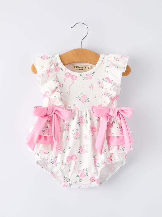 Floral Baby Girls Bow Ruffle Romper
