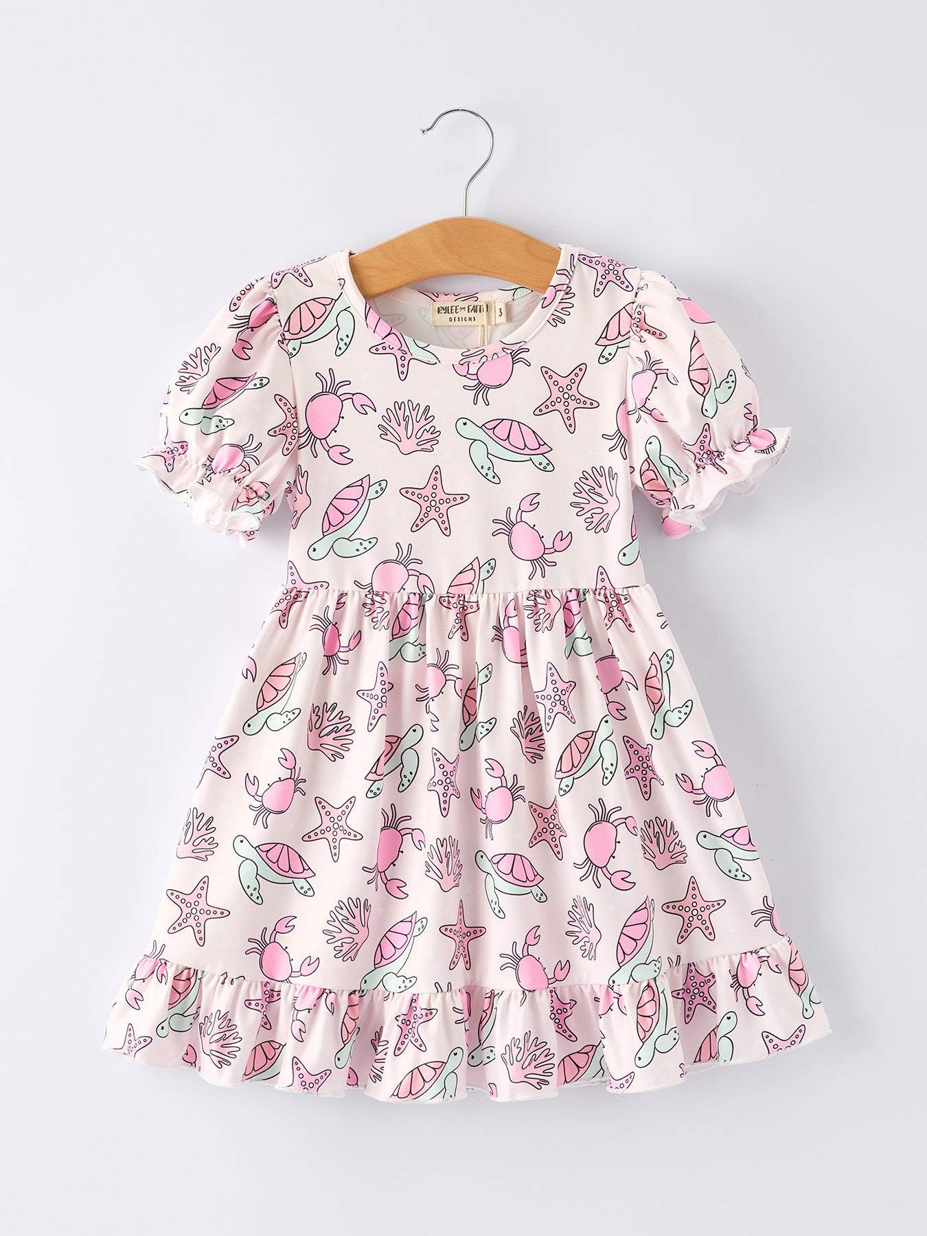 Ocean Print Girl Ruffle Dress