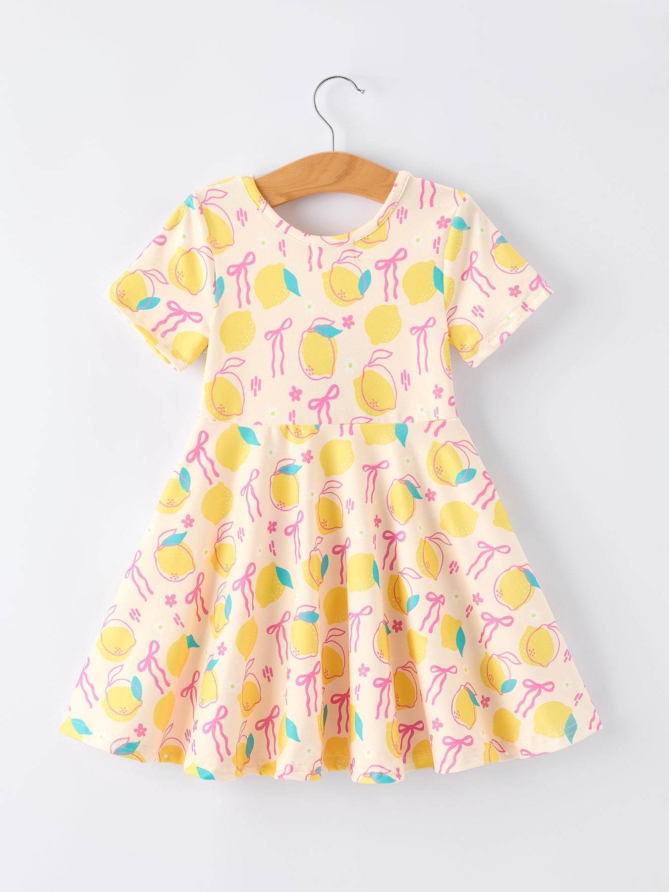 Summer Lemon Bow Print Girl Dress