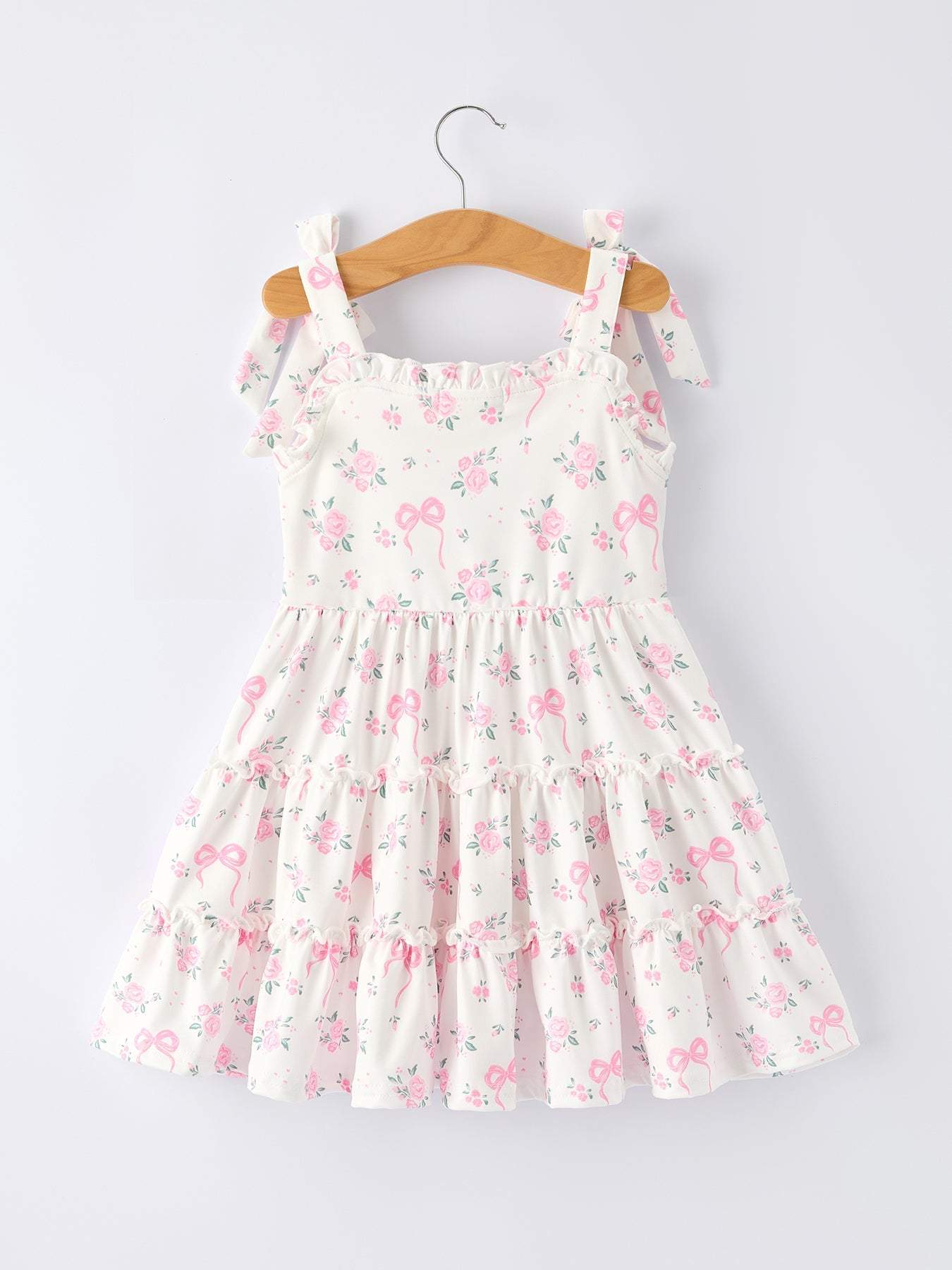 Floral Bow Girl Ruffle Dress
