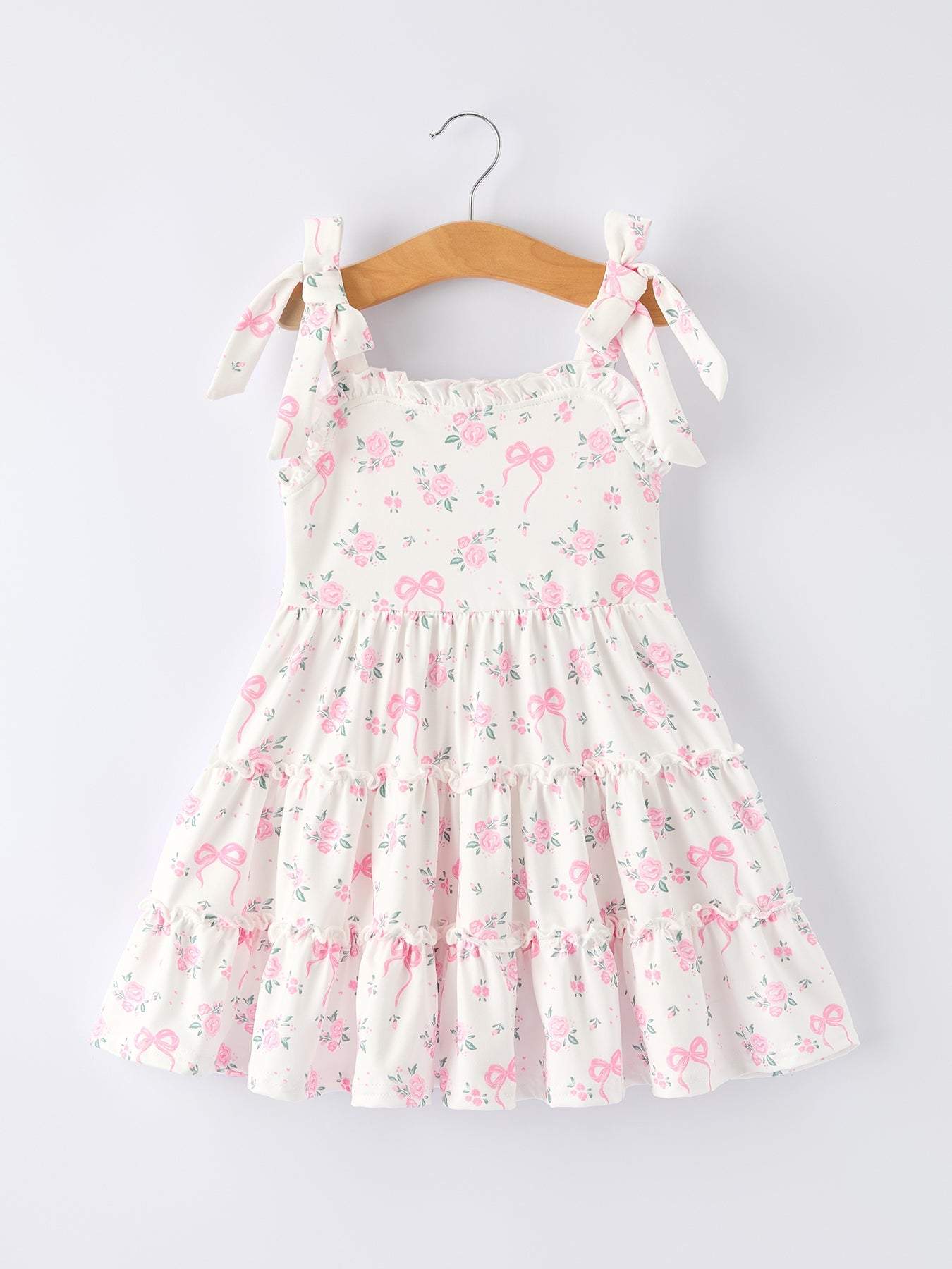 Floral Bow Girl Ruffle Dress