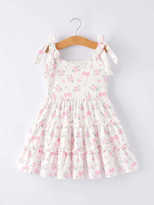 Floral Bow Girl Ruffle Dress