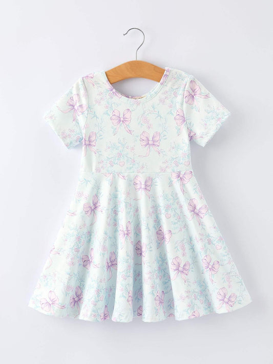 Summer Floral Bow Print Girl Dress