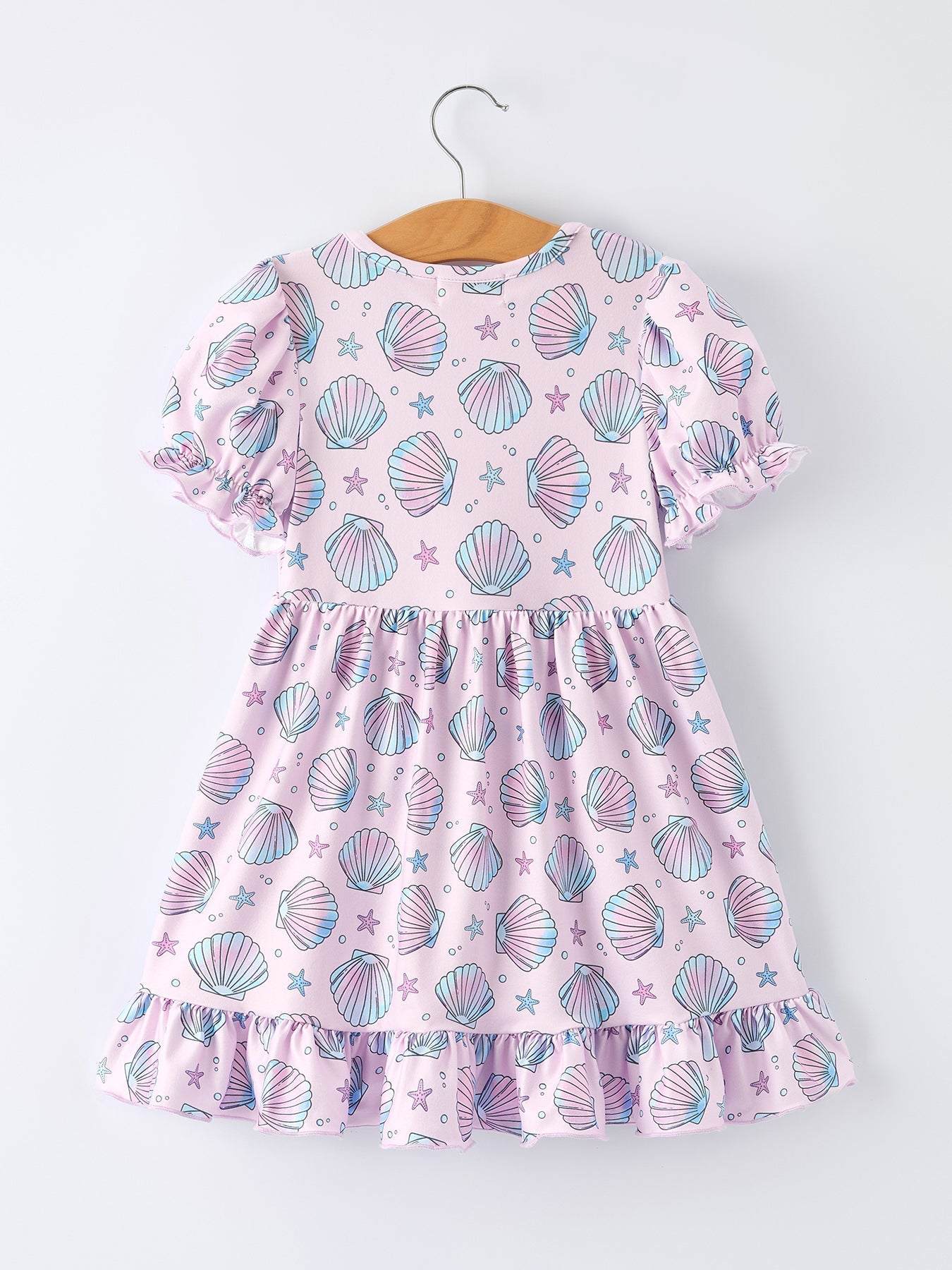 Seashell Print Girl Ruffle Dress