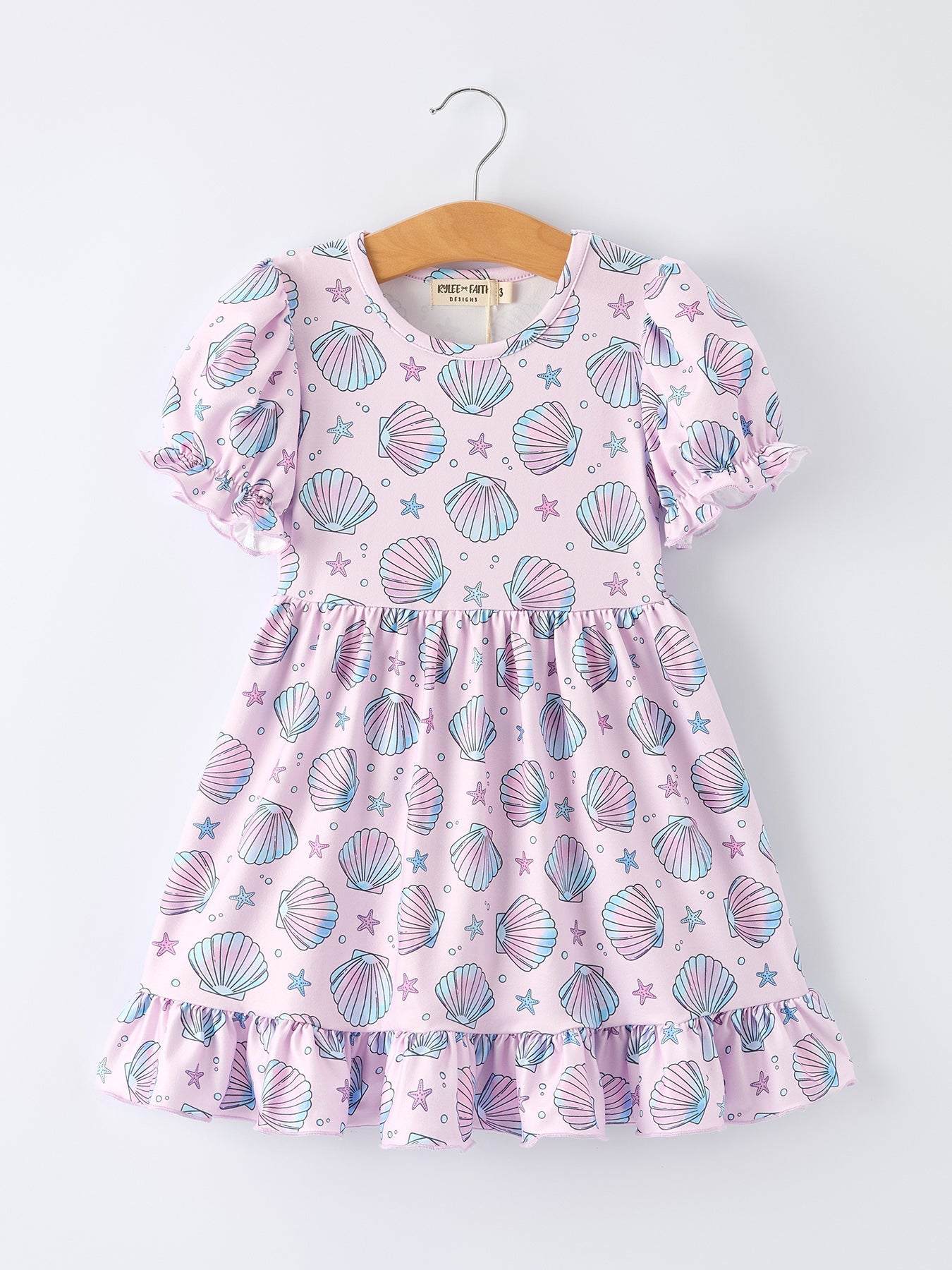 Seashell Print Girl Ruffle Dress