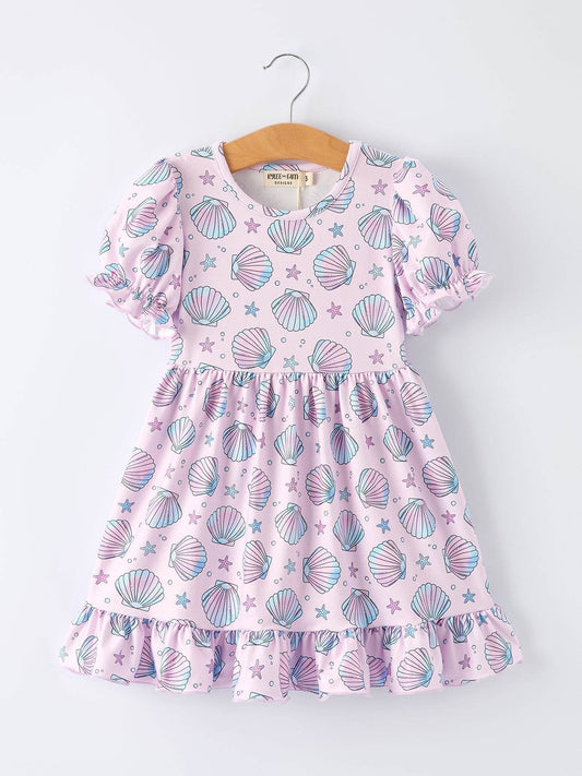Seashell Print Girl Ruffle Dress