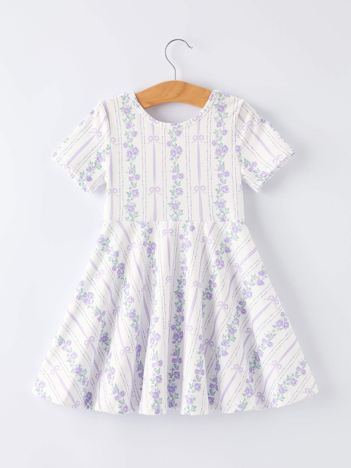Floral Bow Stripe Print Girl Dress