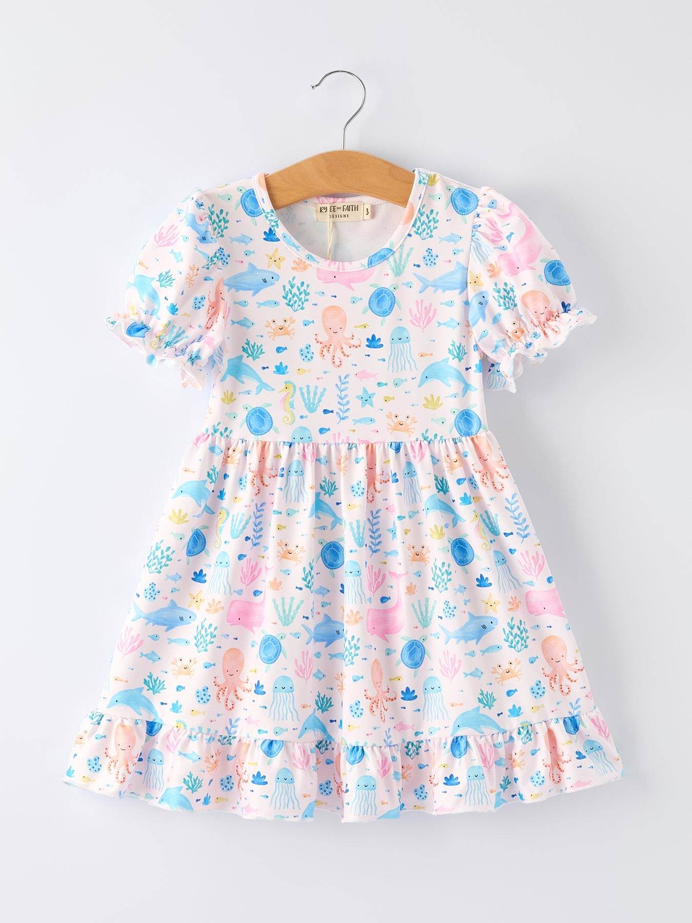 Ocean Animal Print Girl Ruffle Dress