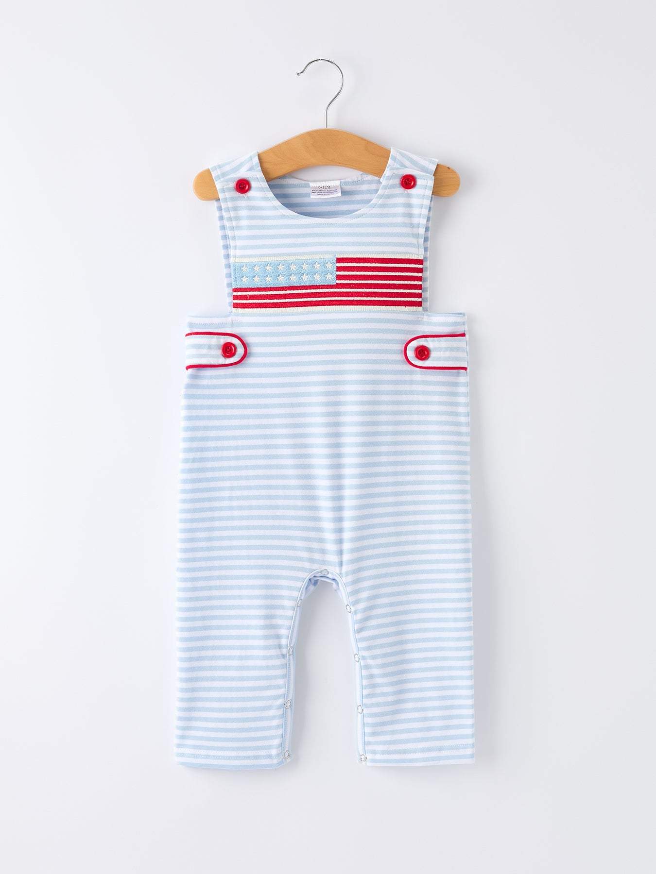 4th of July Stripe Blue Boys Romper - front view