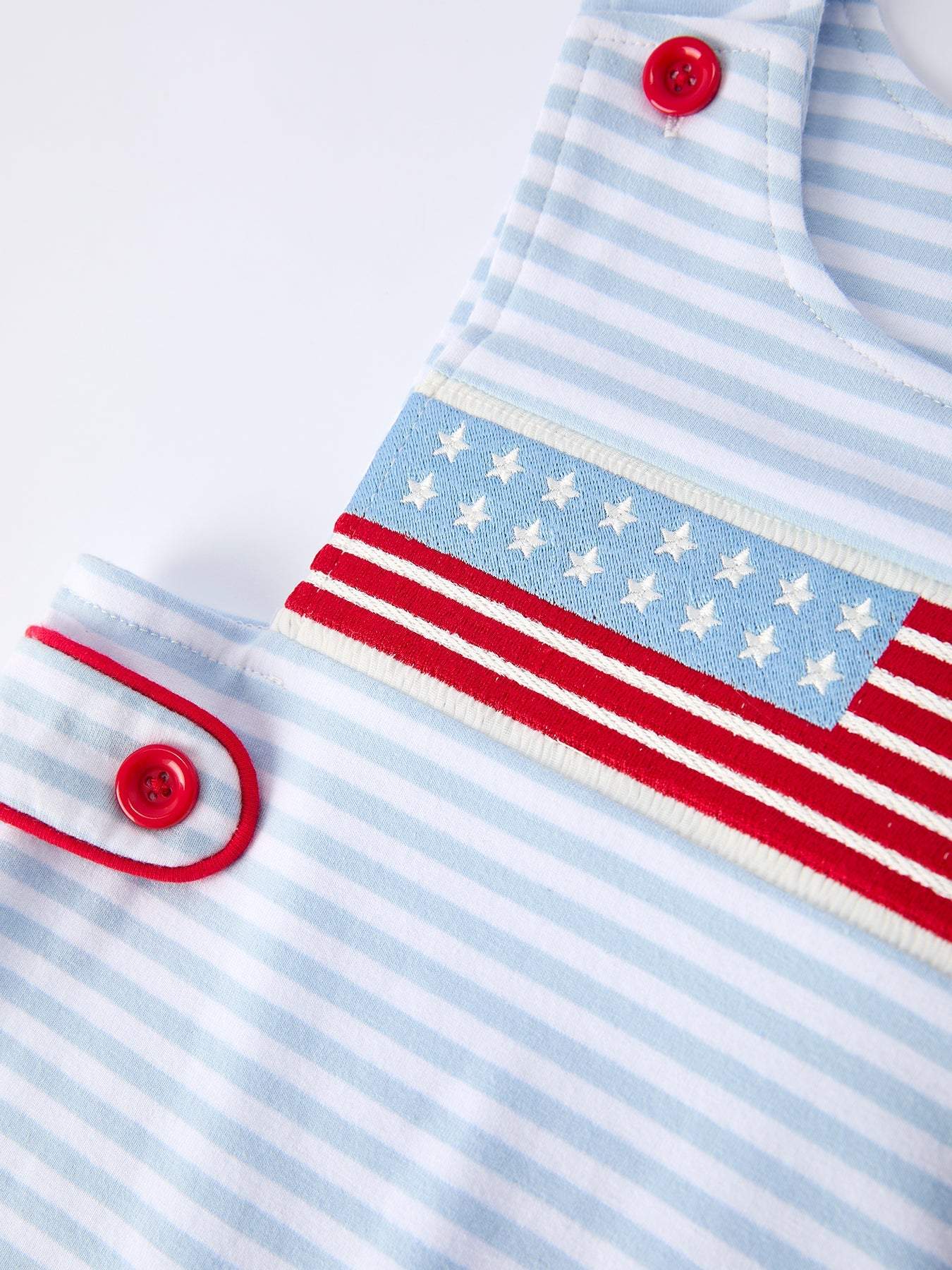 4th of July Stripe Blue Boys Romper - side view