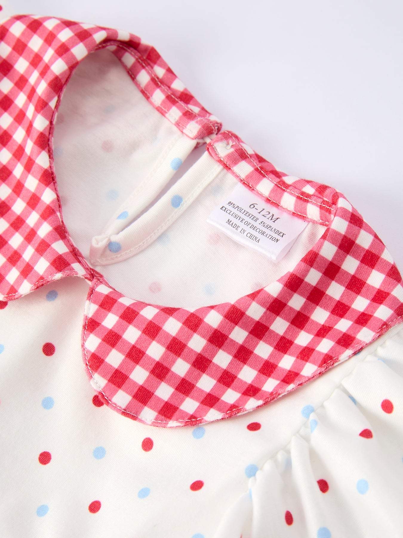 4th of July Dot Girls Romper Bow Ruffle Peter Pan Collar - back view
