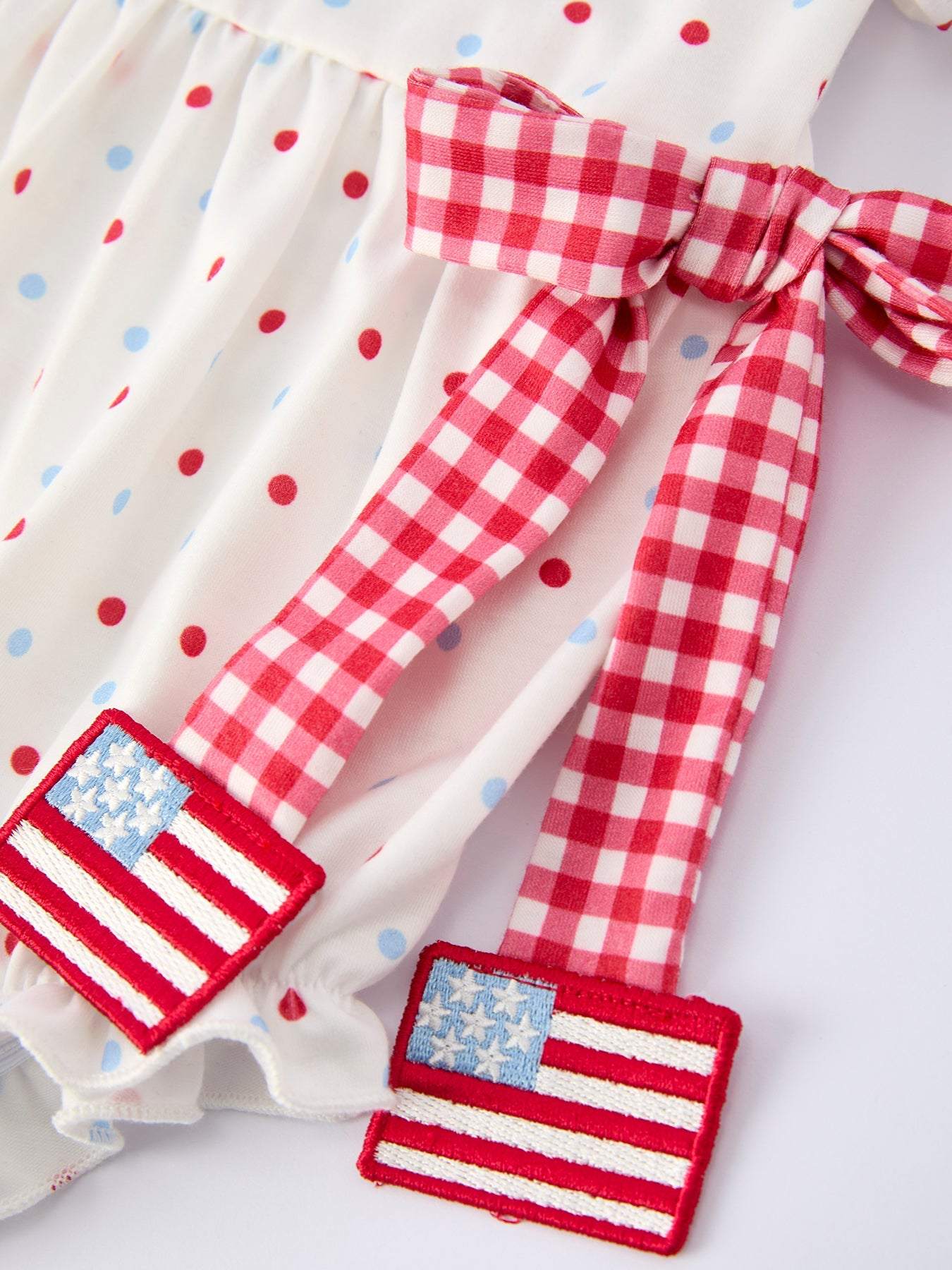 4th of July Dot Girls Romper Bow Ruffle Peter Pan Collar - side view
