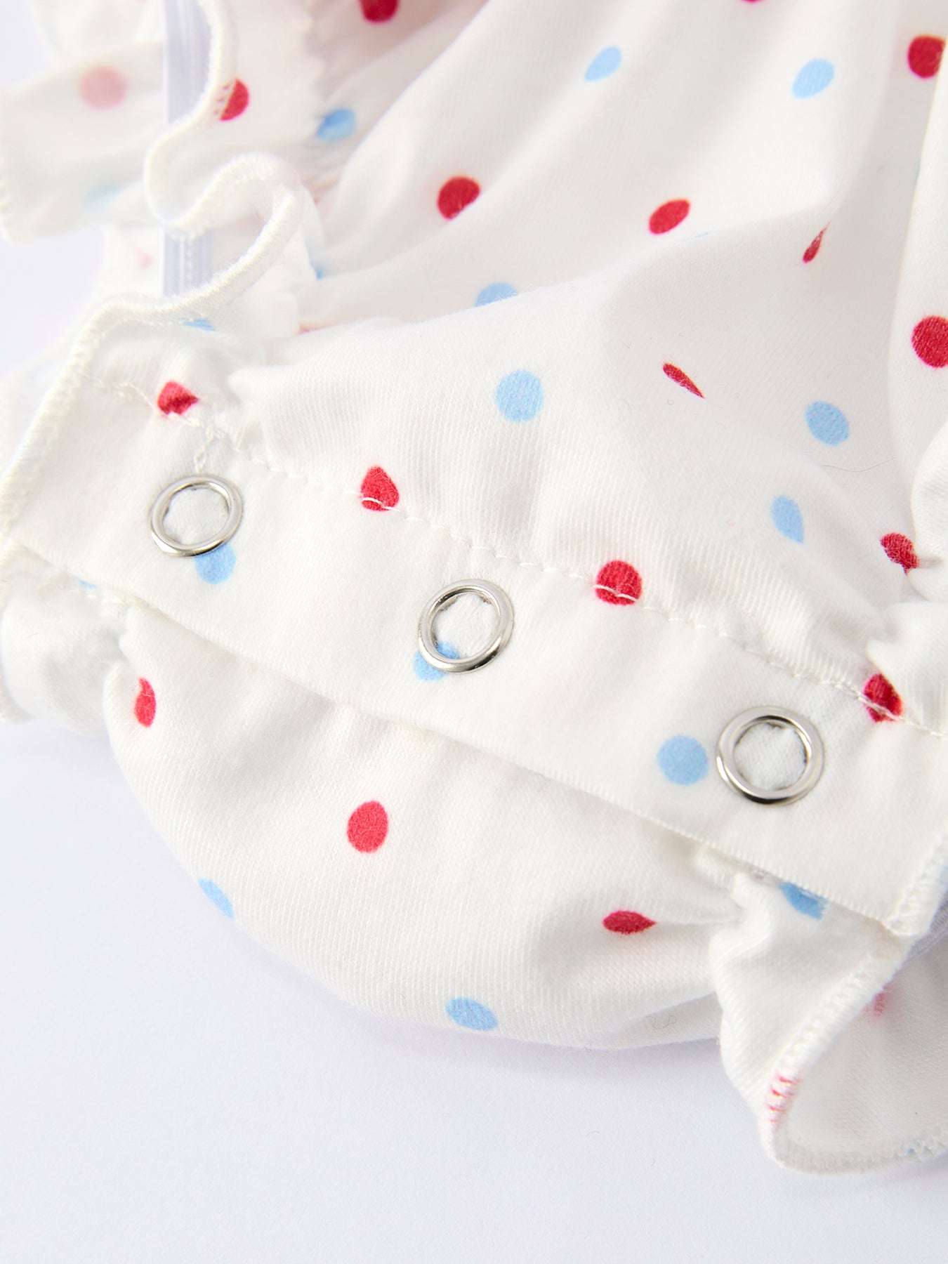 4th of July Dot Girls Romper Bow Ruffle Peter Pan Collar - fabric and material close-up