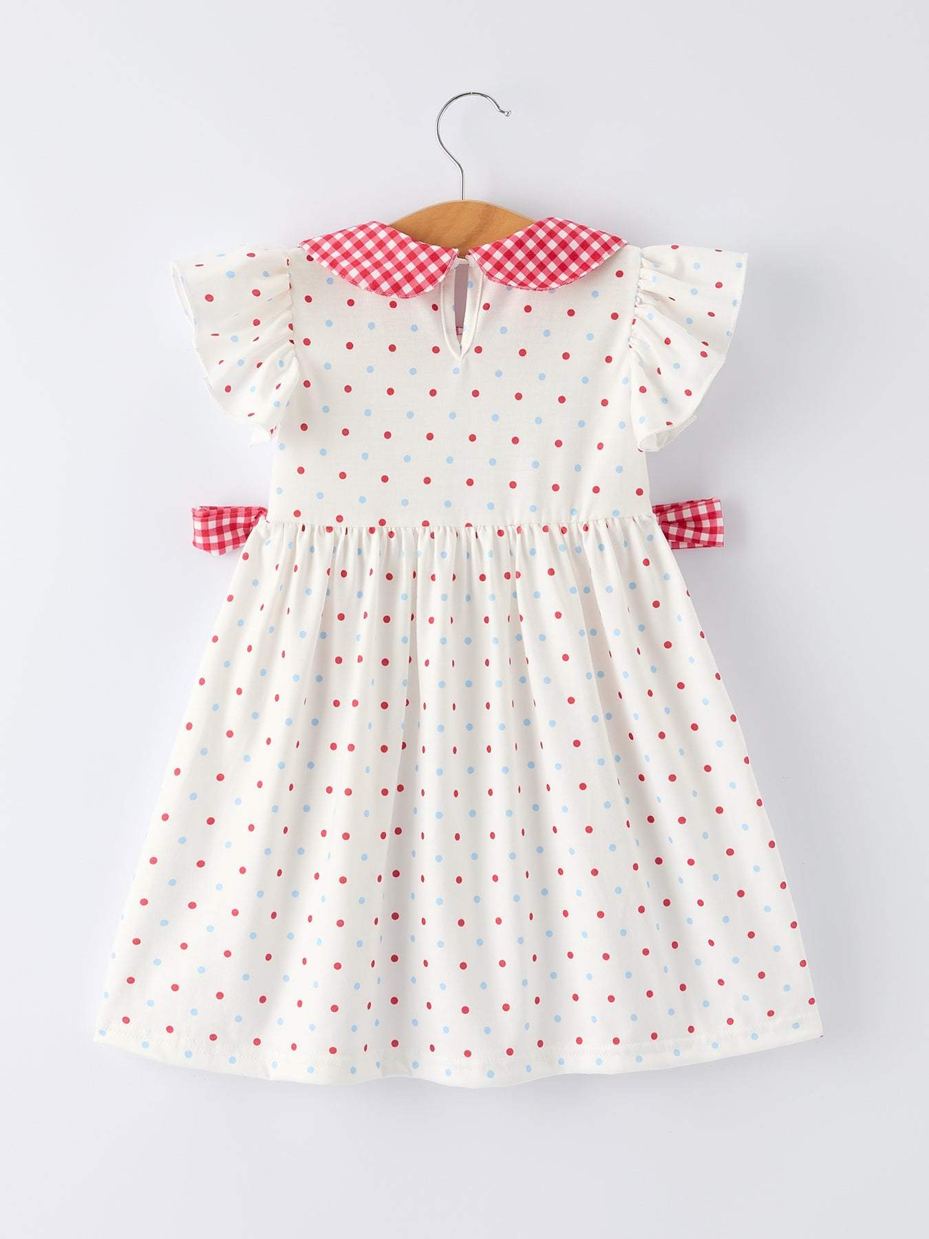 4th of July Dot Girls Dress Bow Ruffle Peter Pan Collar - detail view