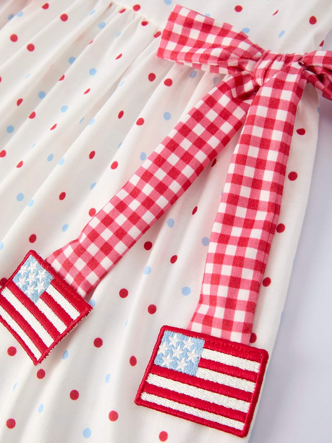 4th of July Dot Girls Dress Bow Ruffle Peter Pan Collar - side view