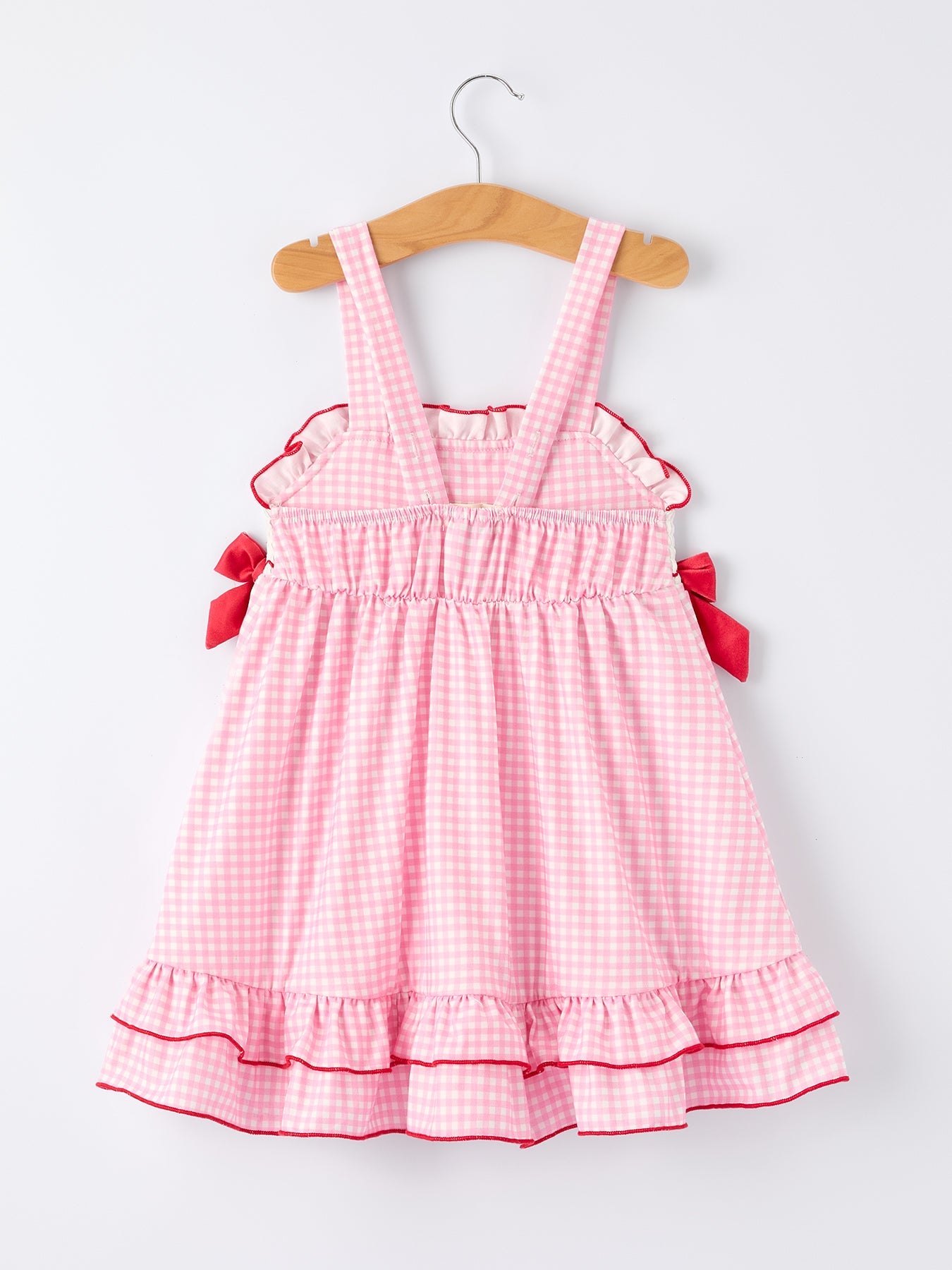 4th of July Plaid Girls Dress Bow Ruffle - detail view