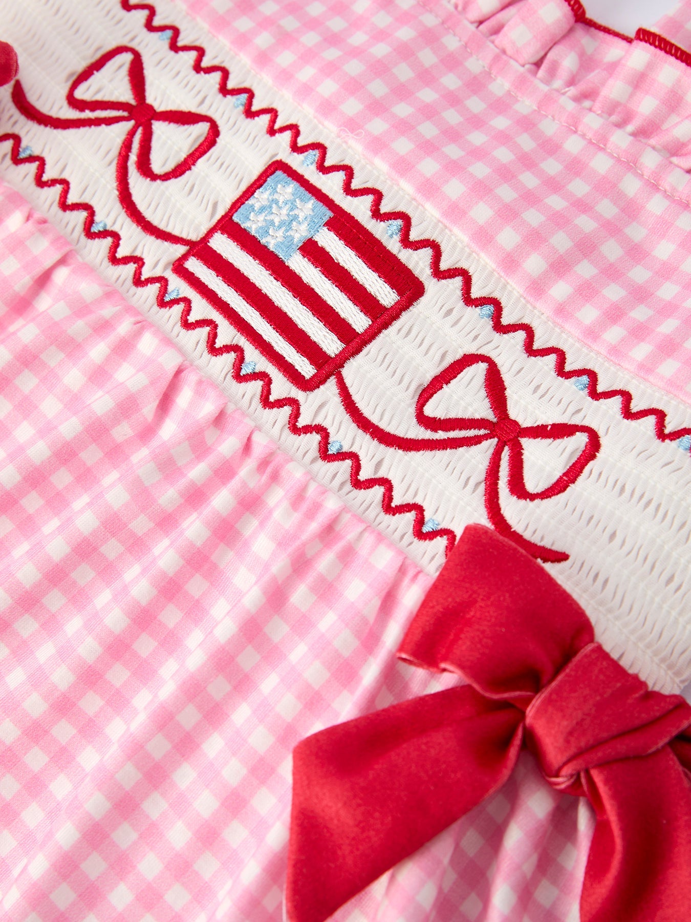 4th of July Plaid Girls Dress Bow Ruffle - back view