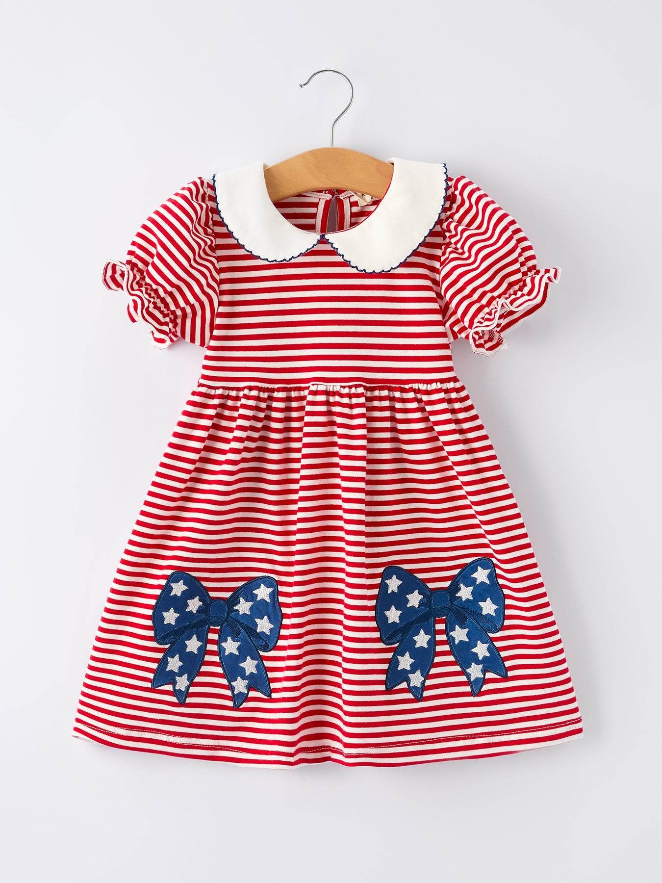 4th of july Bow Applique Striped Dress - front view