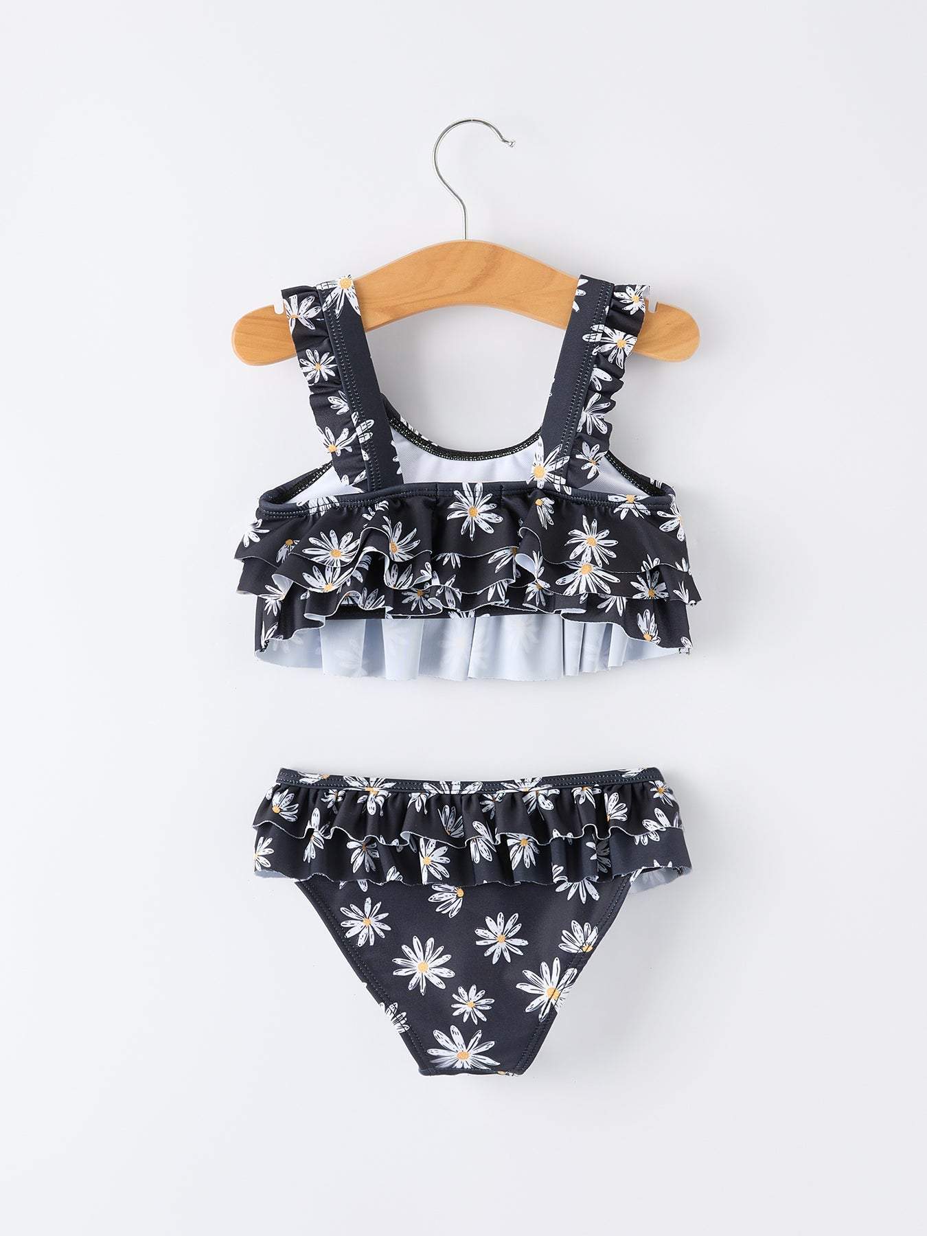 Summer Black Floral Girl Two Piece Swimsuit and Cover-up Set, side view