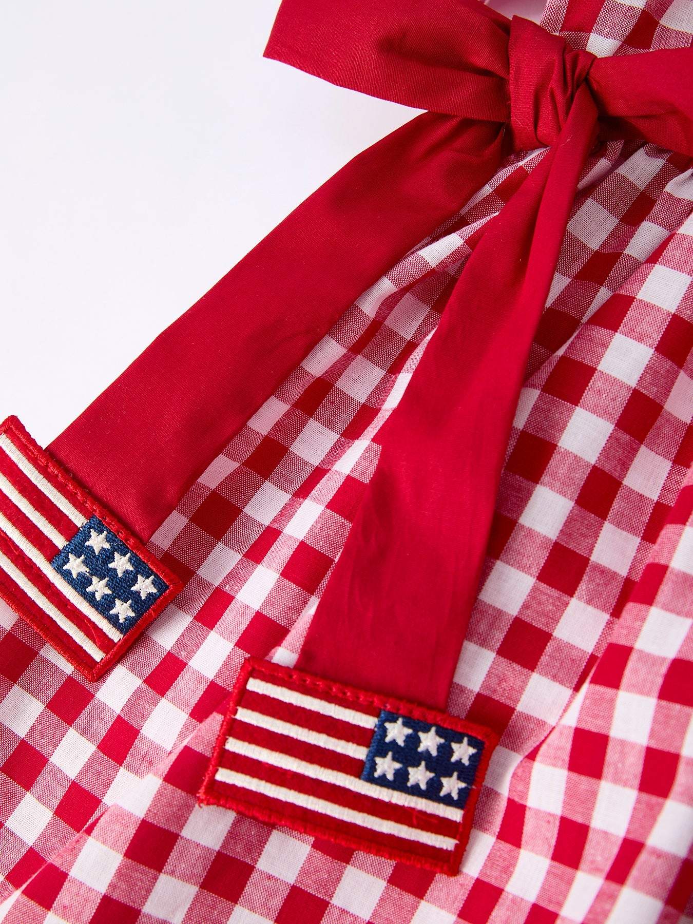4th of July Flag Plaid Girl Peter Pan Collar Dress Bow - side view