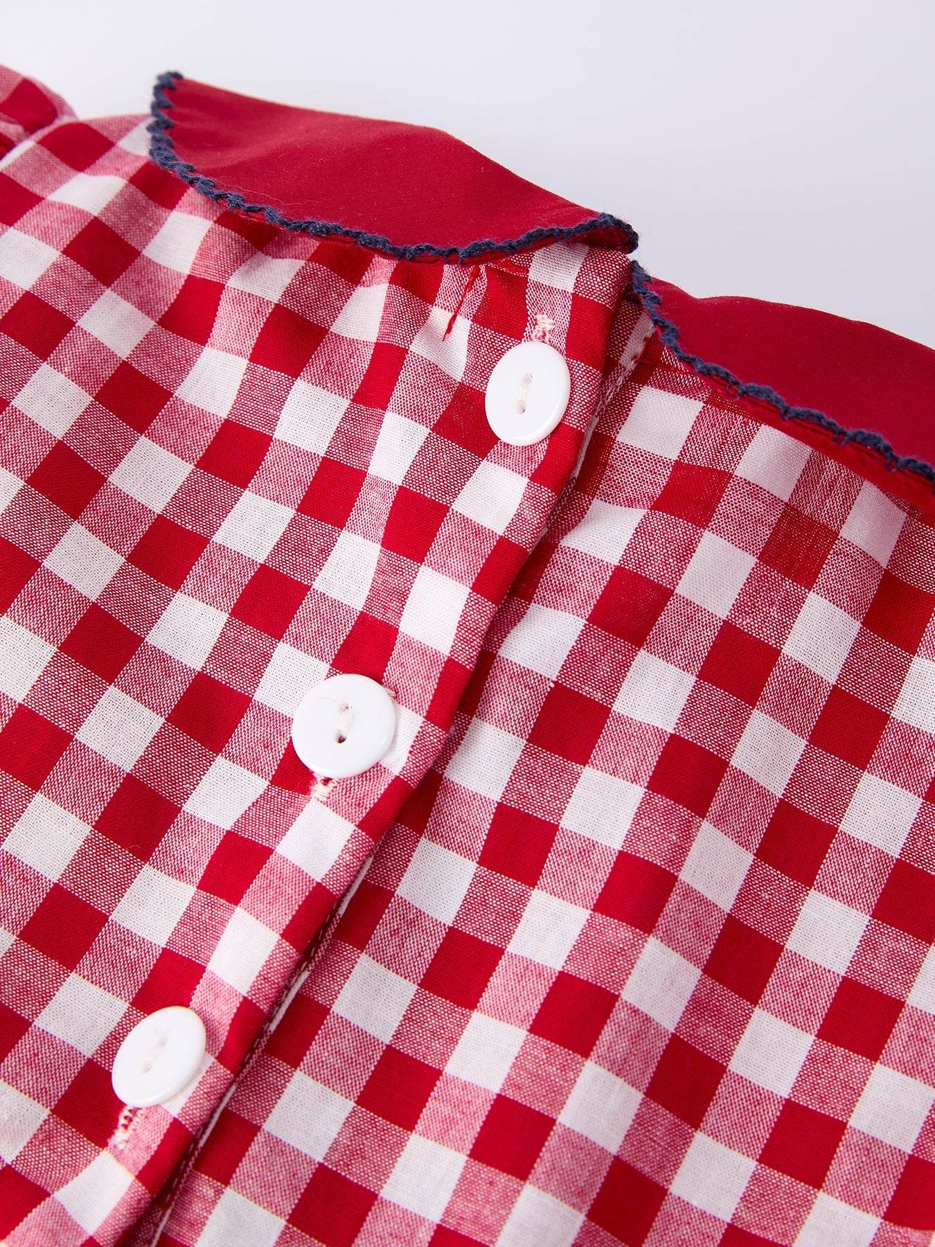 4th of July Flag Plaid Girl Peter Pan Collar Dress Bow - fabric and material close-up