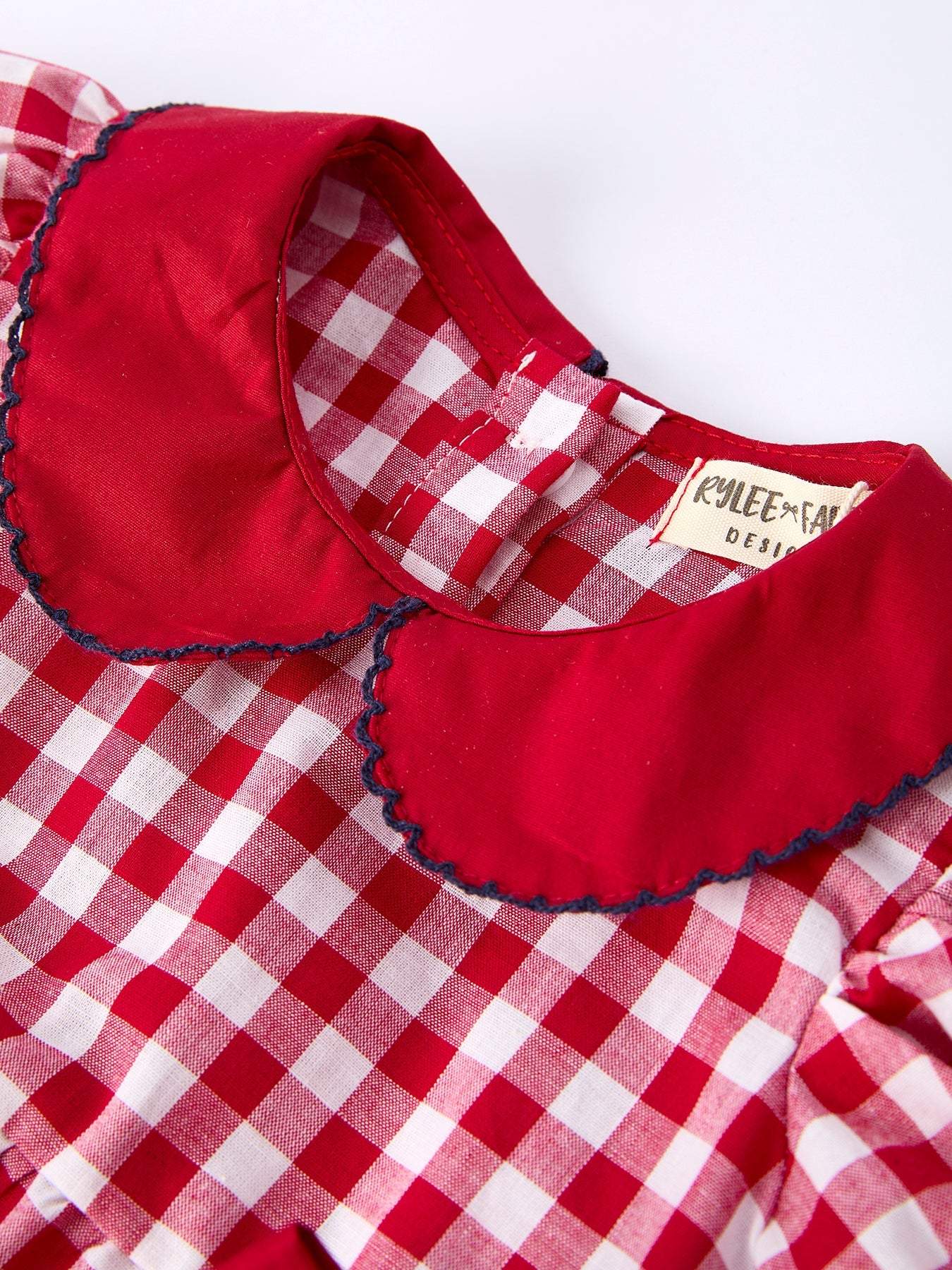 4th of July Flag Plaid Girl Peter Pan Collar Romper Bow - back view