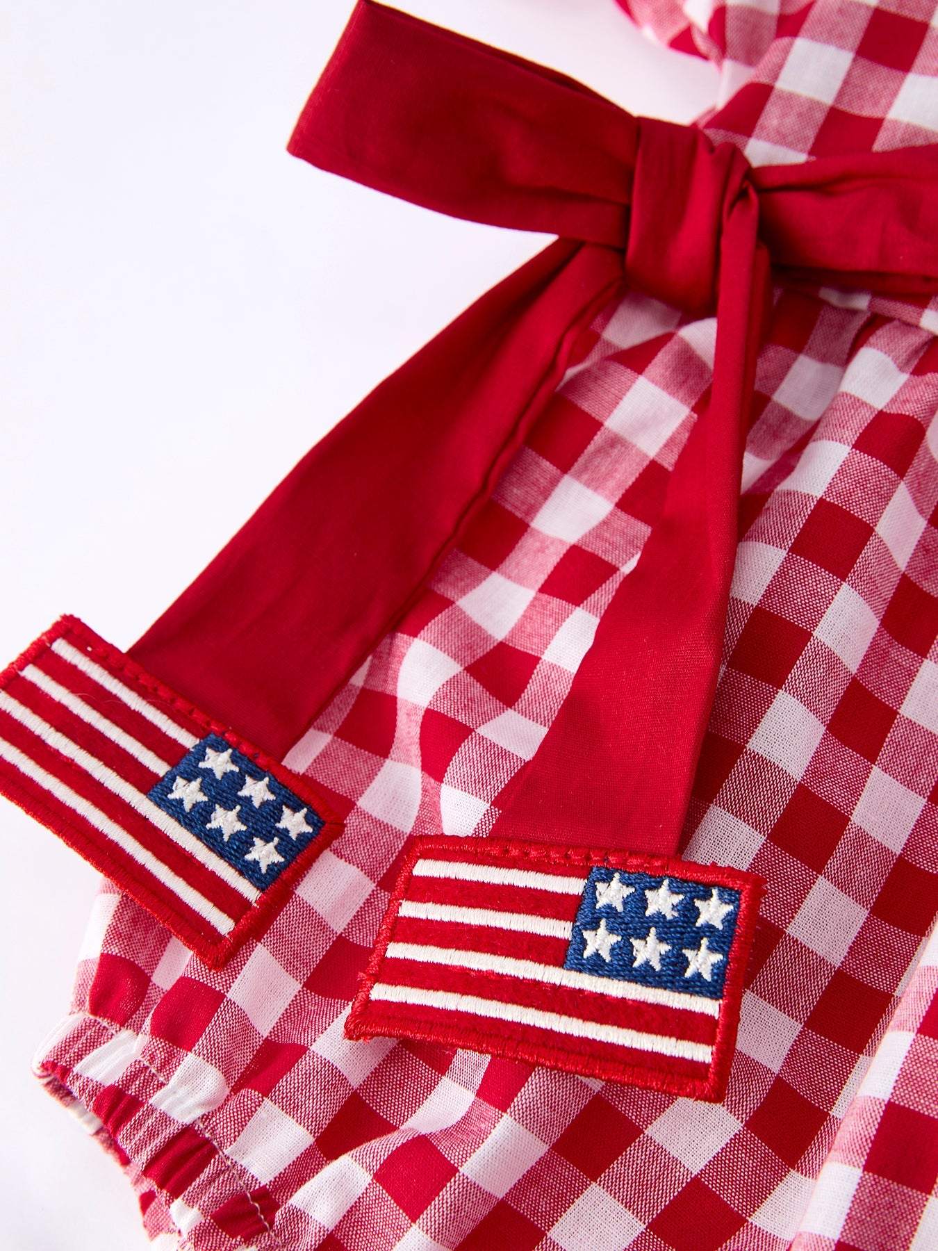 4th of July Flag Plaid Girl Peter Pan Collar Romper Bow - side view