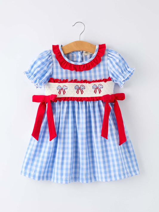 4th of July Plaid Girls Smocked Toddler Girl Dress