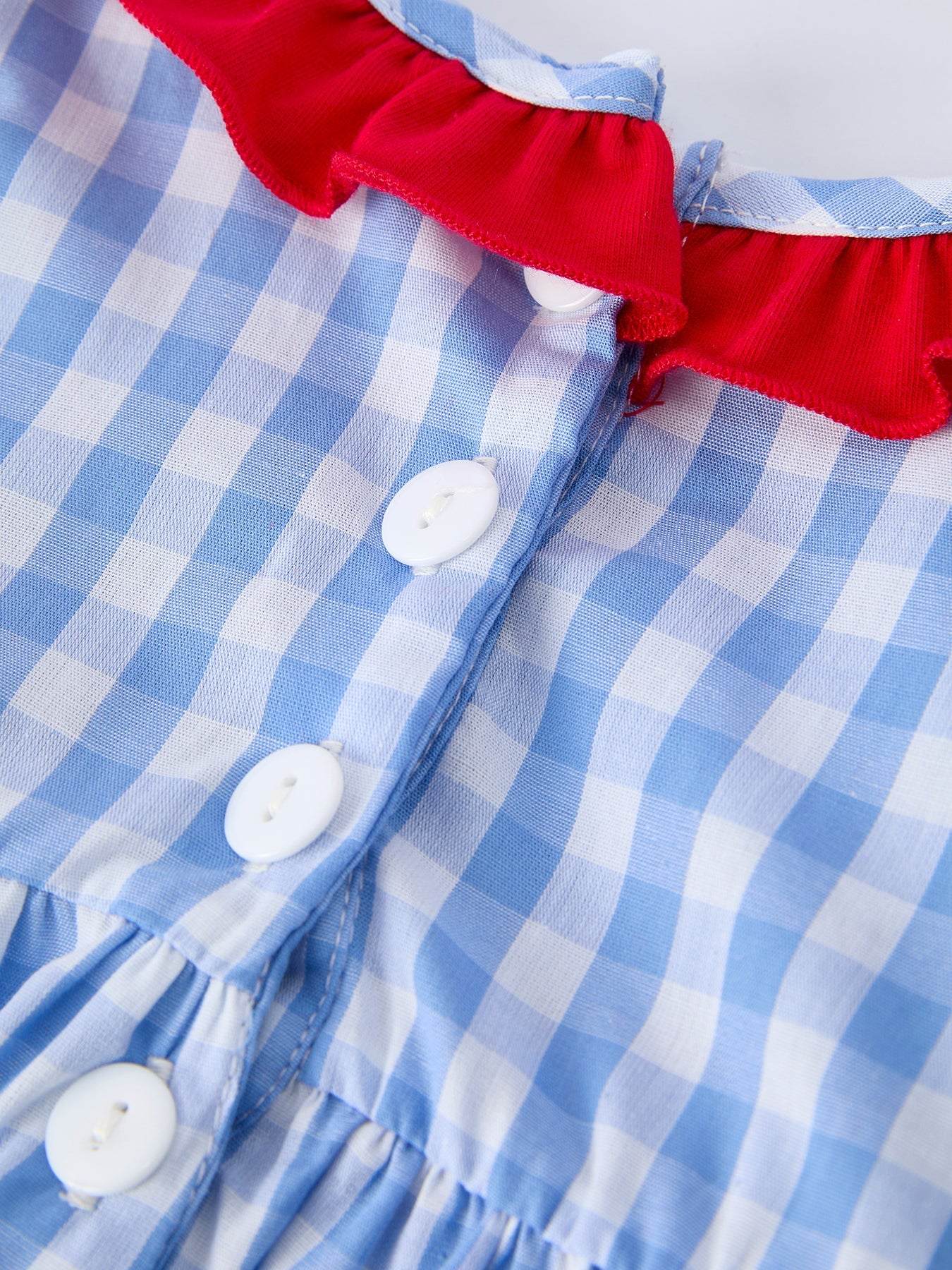 4th of july Plaid Smocking Girls Bloomer Set Romper - side view