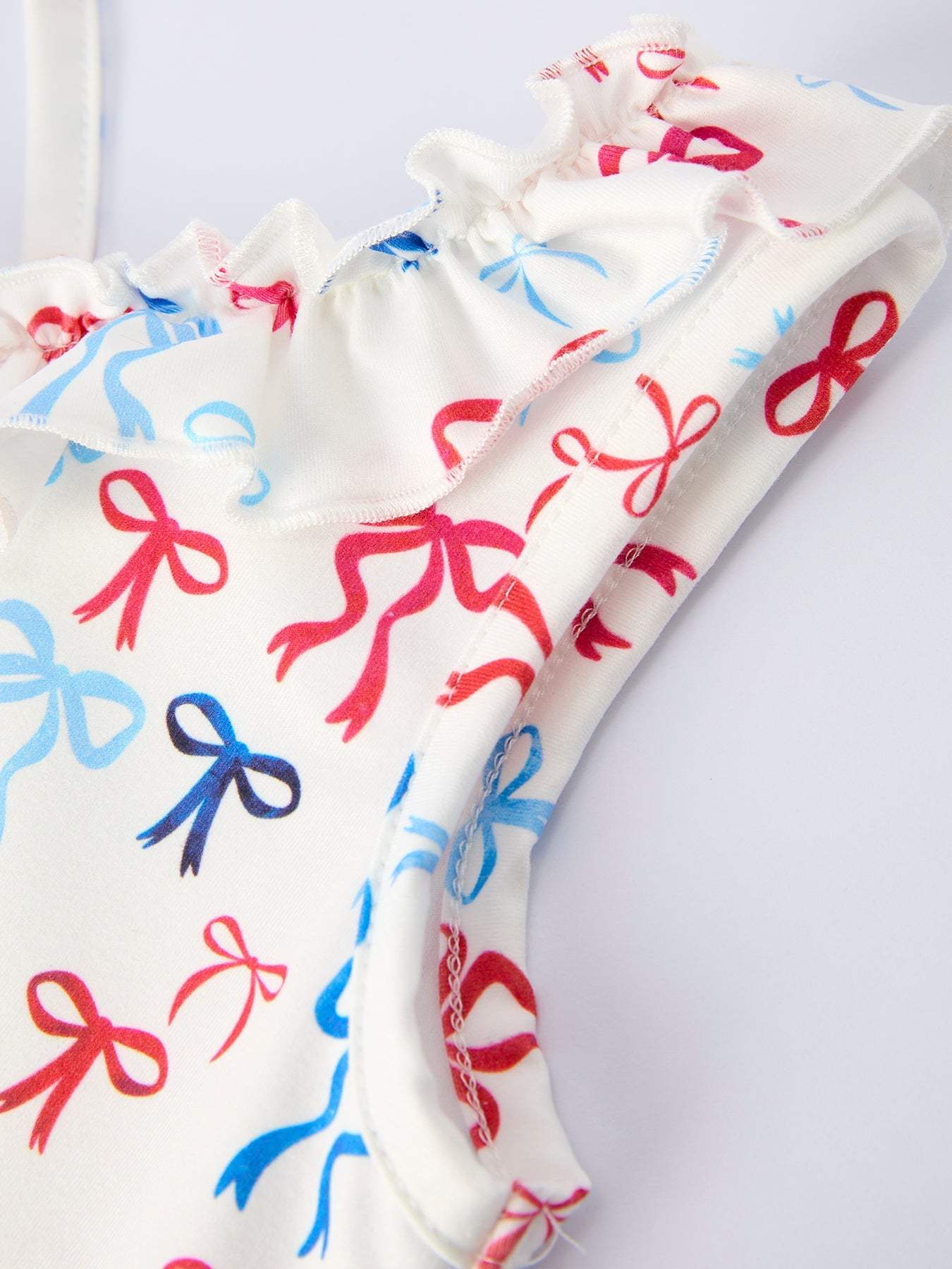 4th of july Bow Print Girls Dress One Shoulder Ruffle - back view