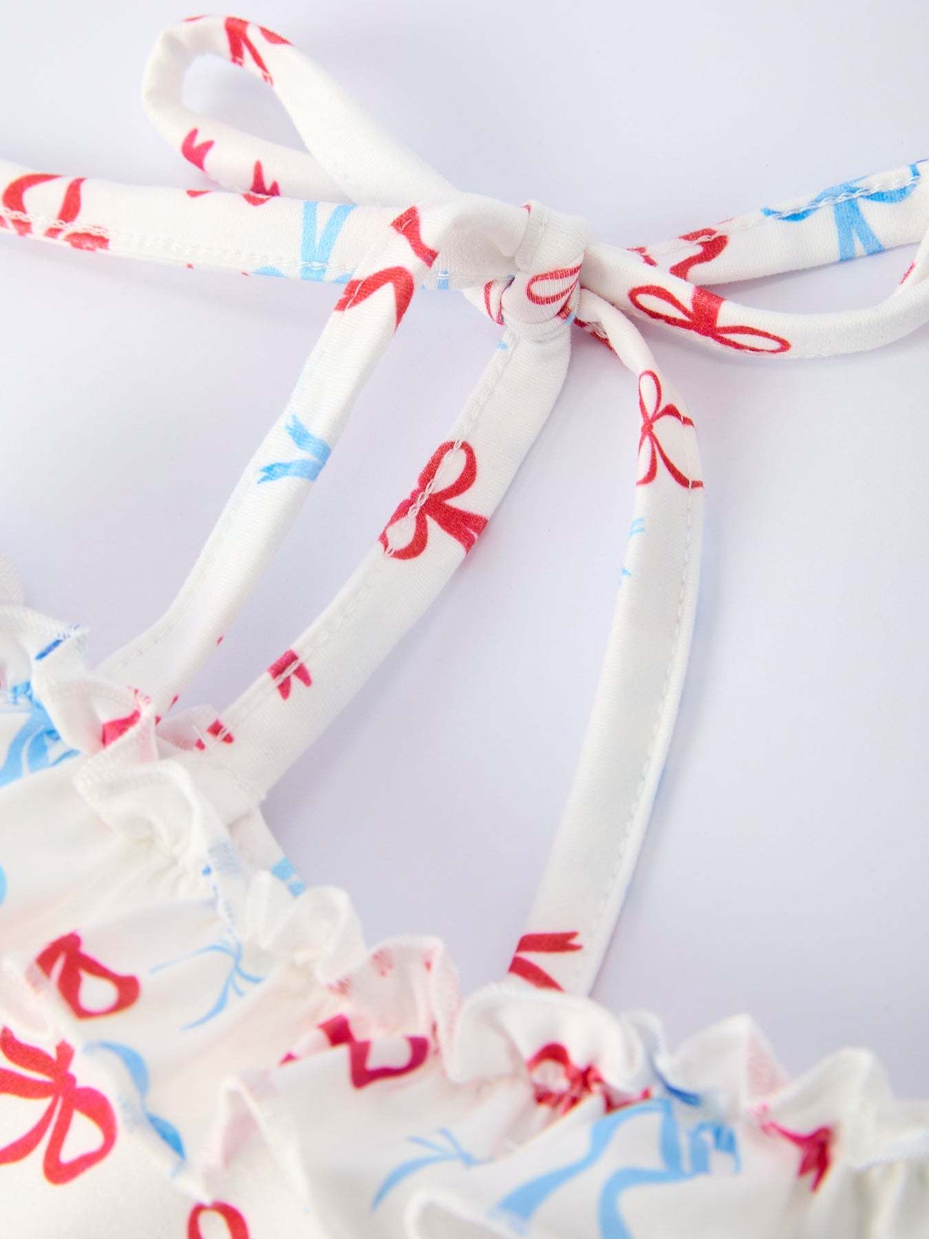 4th of july Bow Print Girls Dress One Shoulder Ruffle - side view