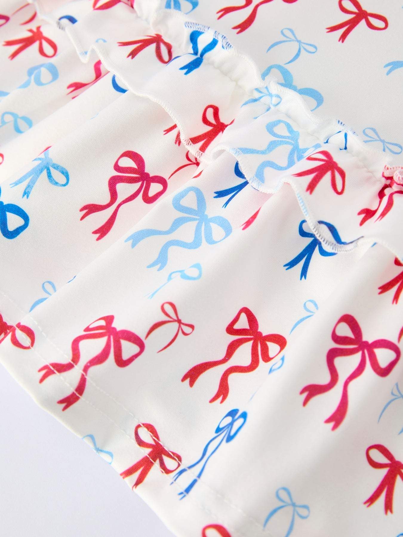 4th of july Bow Print Girls Dress One Shoulder Ruffle - fabric and material close-up