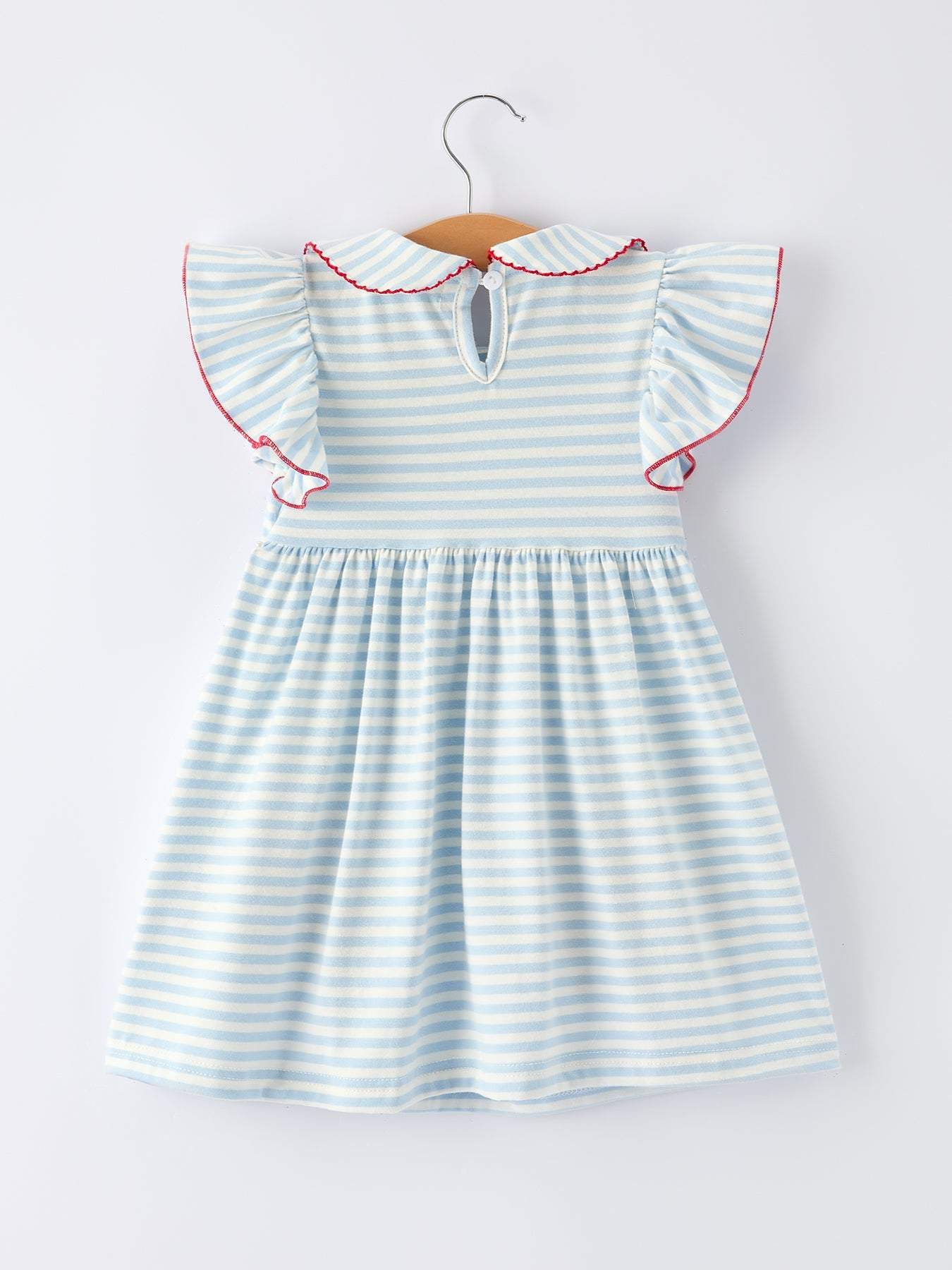 4th of July Stripe Girls Dress Bow Peter Pan Collar - detail view